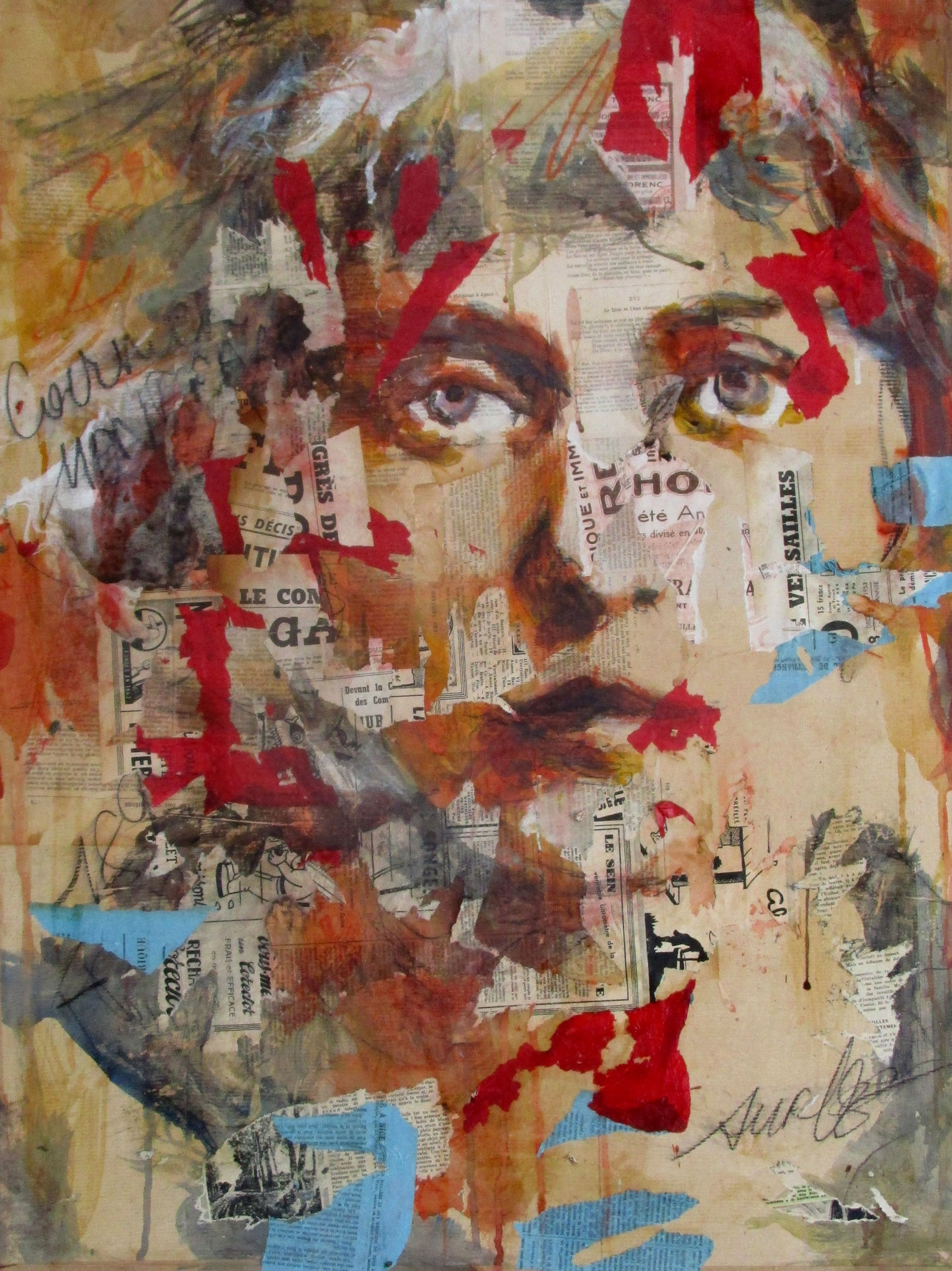 Salvaing Aurélie- Carmen, encres, fusain- collages sur toile 60X80 cm, 1000€