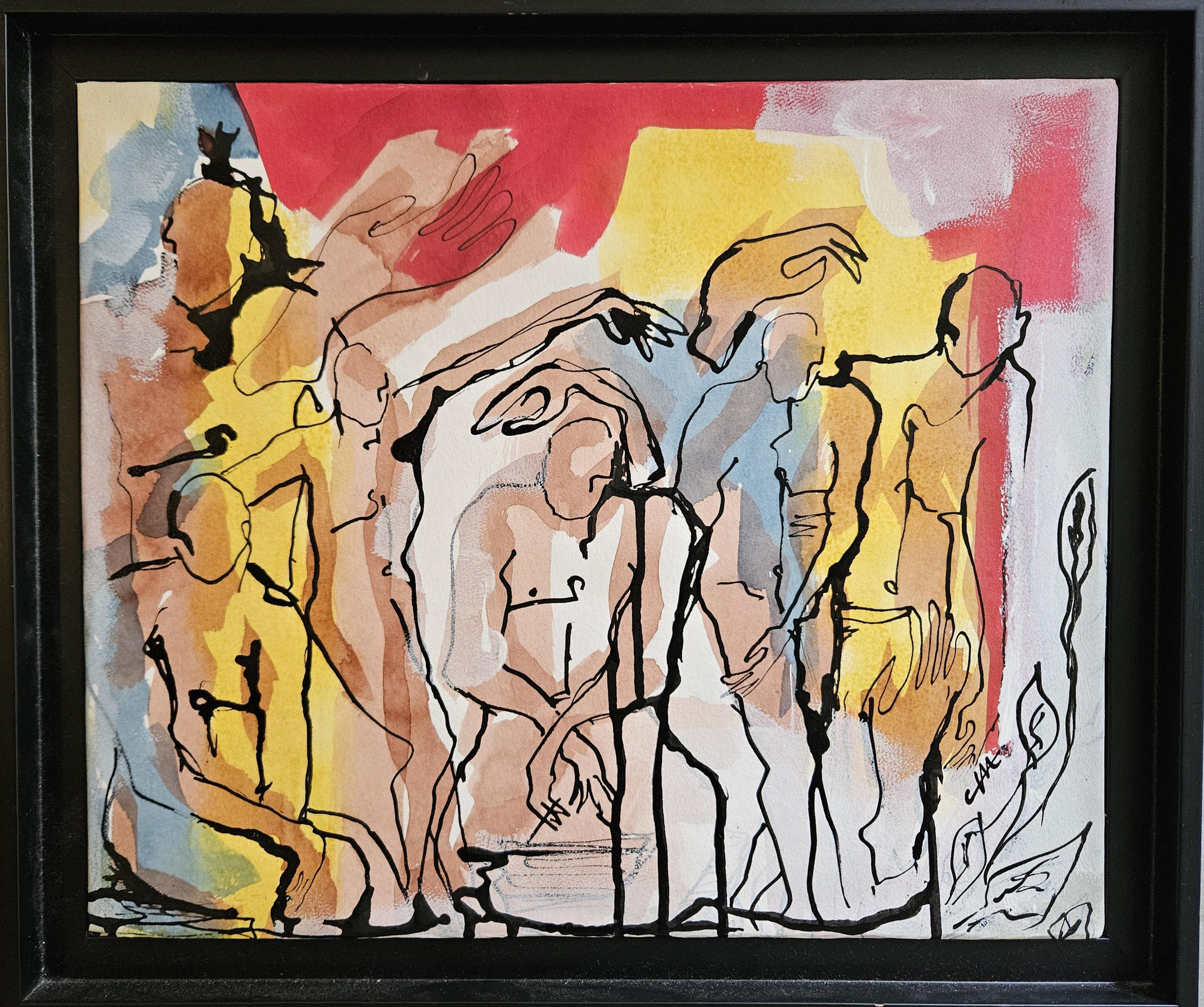 ClaireBMasimbert, "Vers les couleurs", encre sur papier encollé, caisse américaine, 46 x 38 cm , 450 €