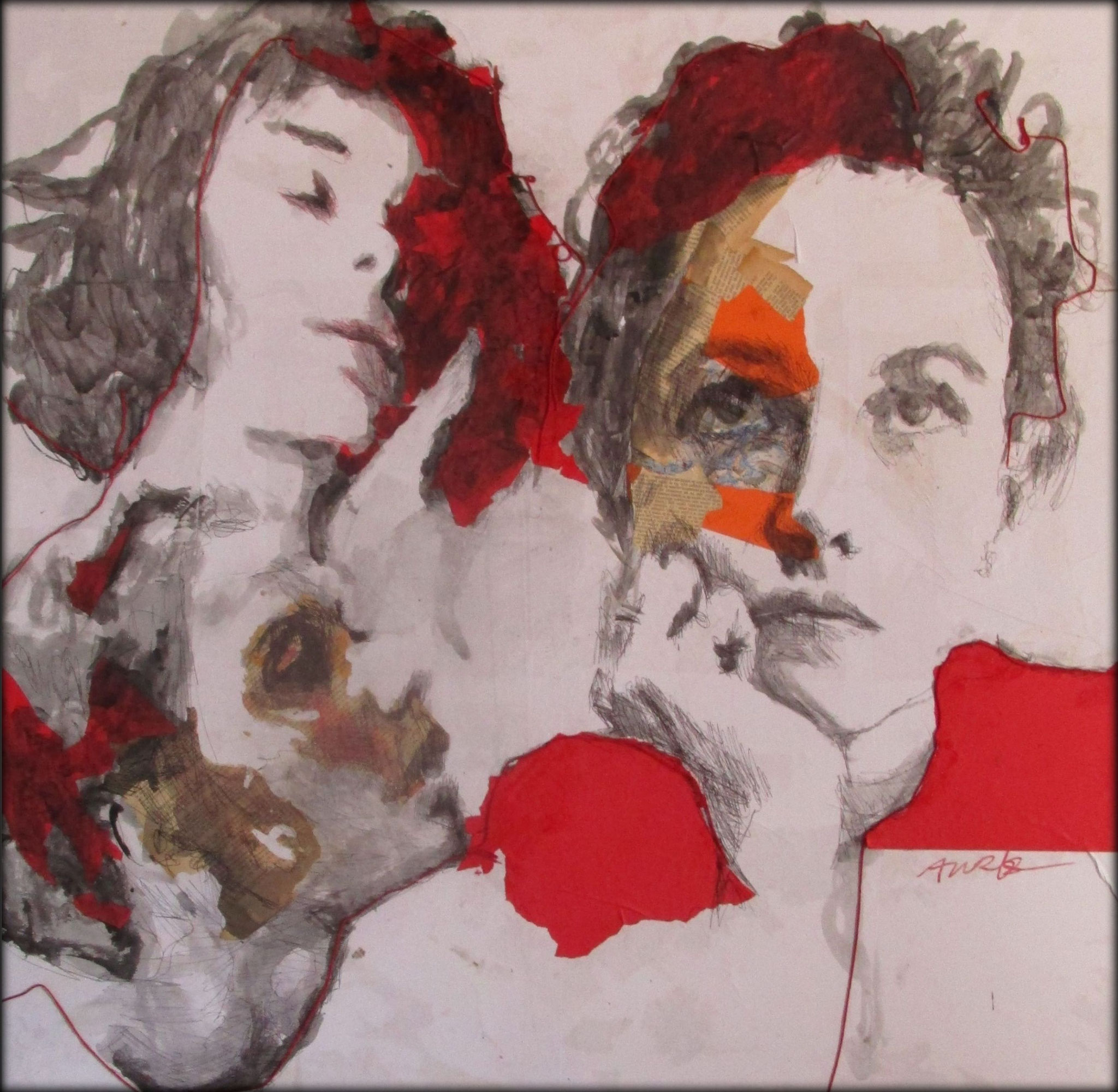 Aurélie Salvaing,Un dimanche à la campagne, Encres, Bic, Collages 100X100, 2500 €