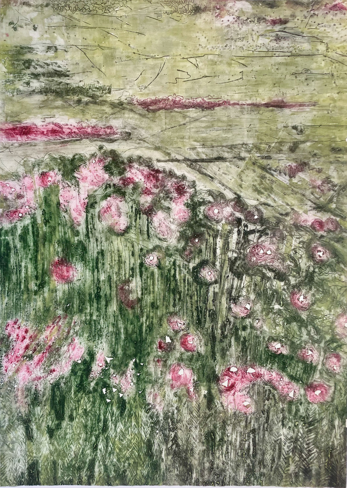 Caroline ROCHETTE, "Epilobe Eu4", GRAVURE : Percements, taille douce et carborandum sur plaques d’aluminium offset.  Impression sur papier Rosaspina Fabriano 285gr , 70X50 cm, 375 €