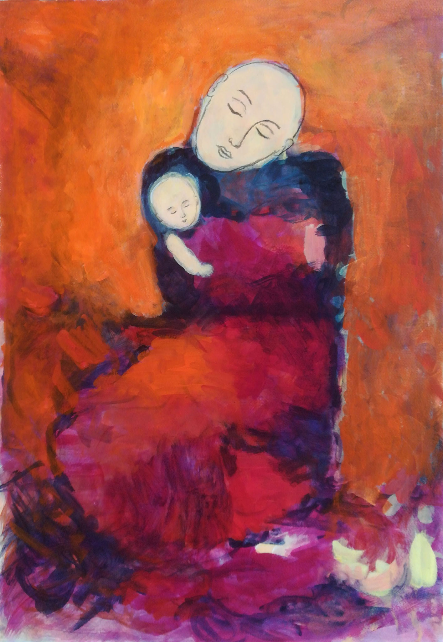 Mutter mit Kind 2025, Acryl, Kohle auf Papier, 50 x 70 cm