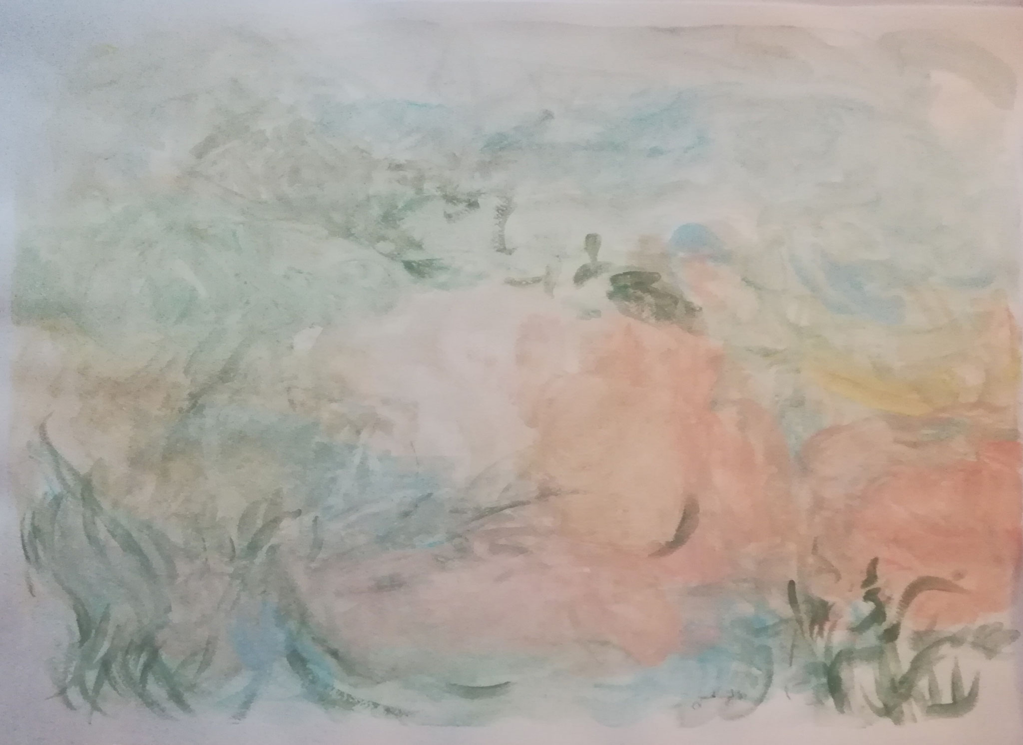 Im Schilf 2024; 70 x 50 cm, Gouache auf Papier