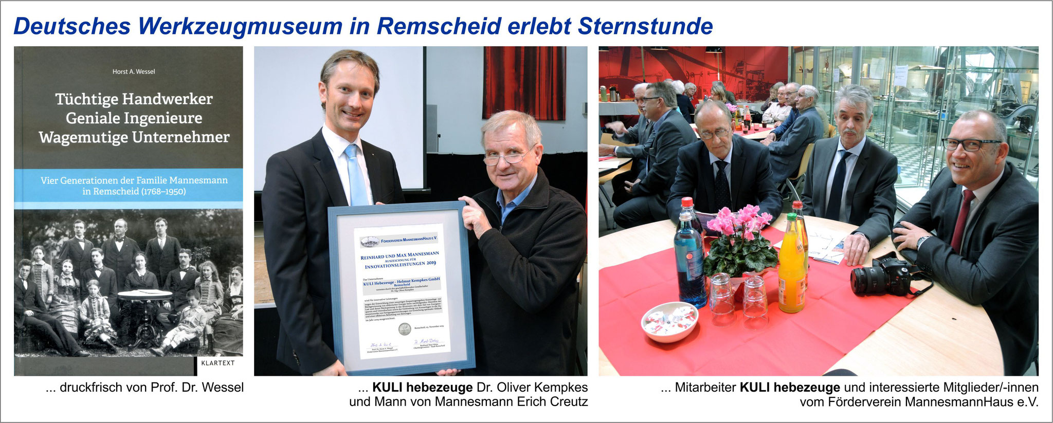 Verleihung der Innovationsauszeichnung Reinhard und Max Mannesmann an KULI Hebezeuge - Helmut Kempkes GmbH am 5. November 2019