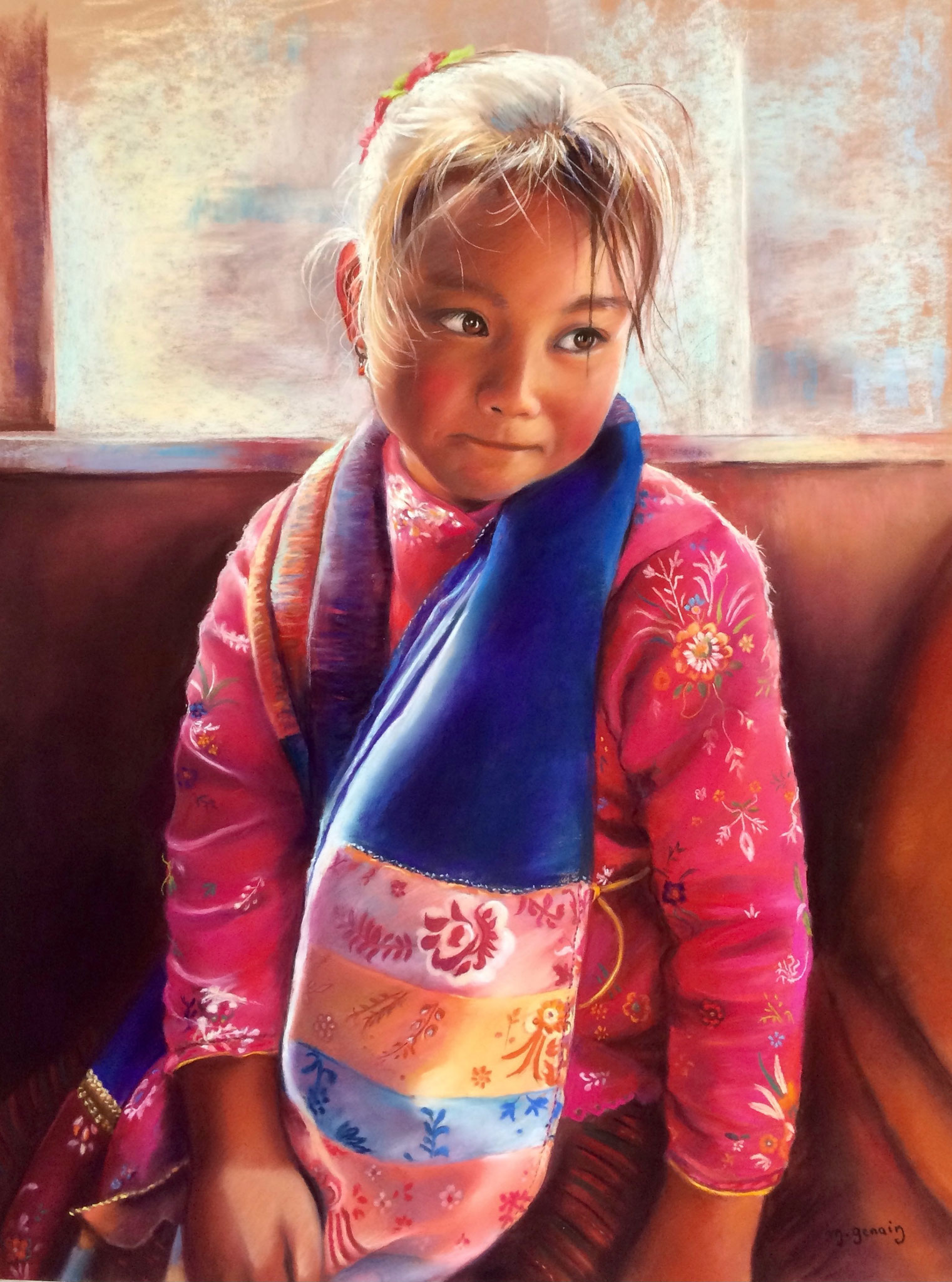 Le bus de Bungamati 50 X 70 cm