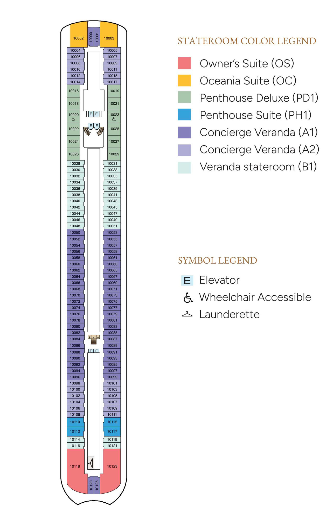 Der Plan von Deck 10 der Oceania Sonata
