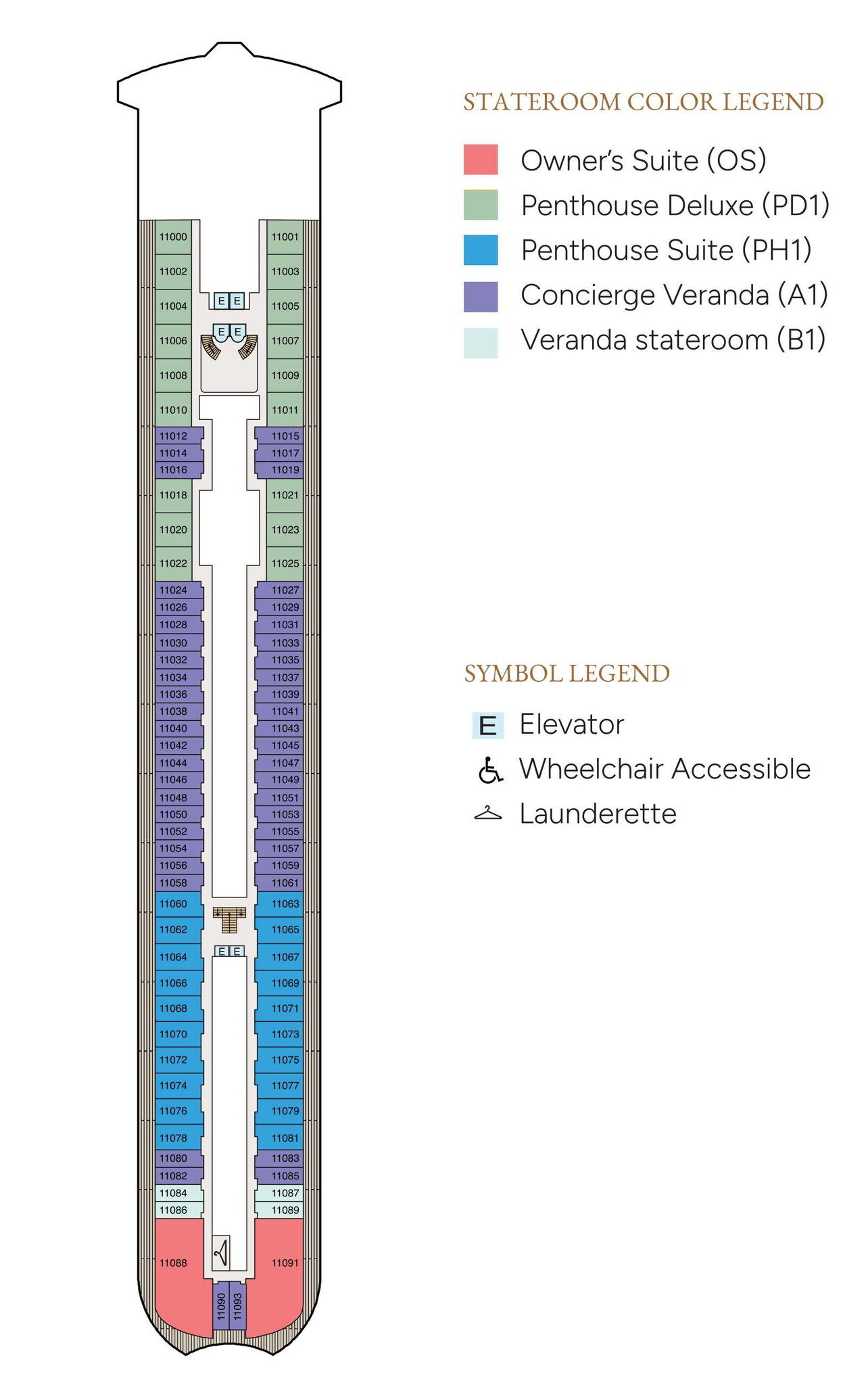 Der Plan von Deck 11 der Oceania Sonata