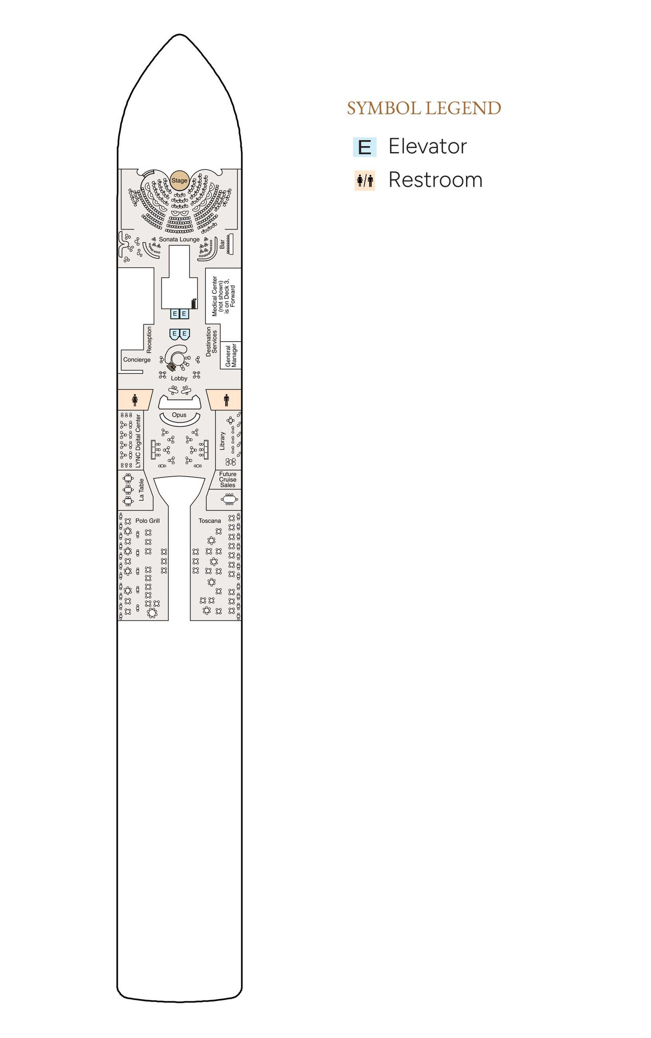 Der Plan von Deck 4 der Oceania Sonata