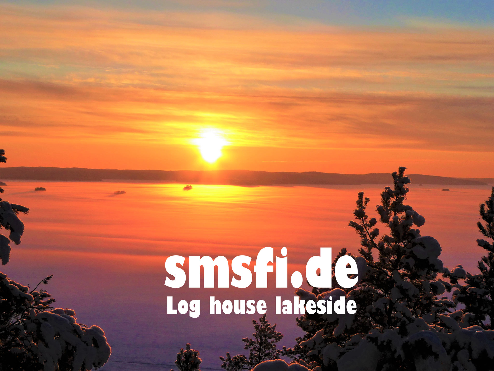 Sunset at Winter Wonderland Lake Päijänne. View from the observation tower 1.5 km from the log house "Sunny Mökki Sysmä"