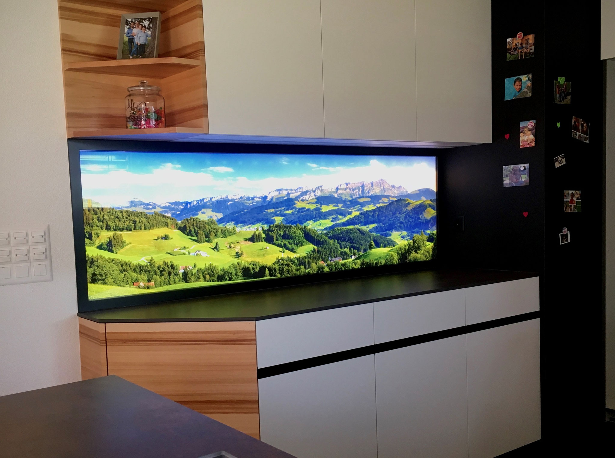 Kundenauftrag-Küchenrückwand-Alpsteinpanorama auf Glas