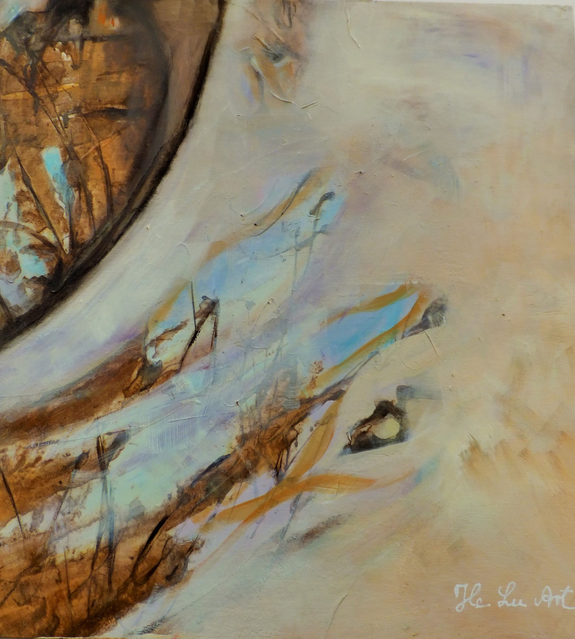 fremder Planet II 40x40 cm, 3 cm tief, Acryl auf Casani (Buchenholz Kiste) Malerei mit Rost