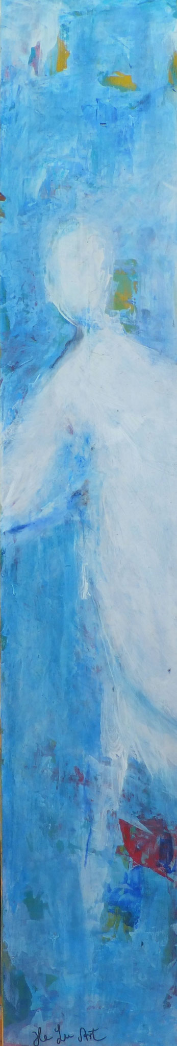 Engelbrett, Titel: Neubeginn, 20x120 cm, Acrylfarbe auf Kiefernbrett gemalt mit Schneeglöckchenessenz.  Schneeglöckchen schenkt dir Kraft und Energie, macht dich offen für "Neues"