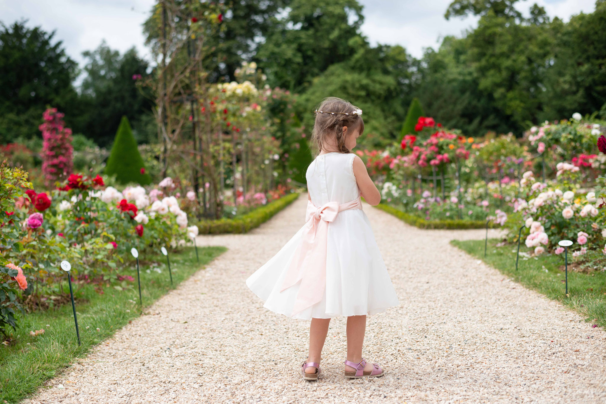 Robe Juliette coton blanc ceinture rose Fil de Legende