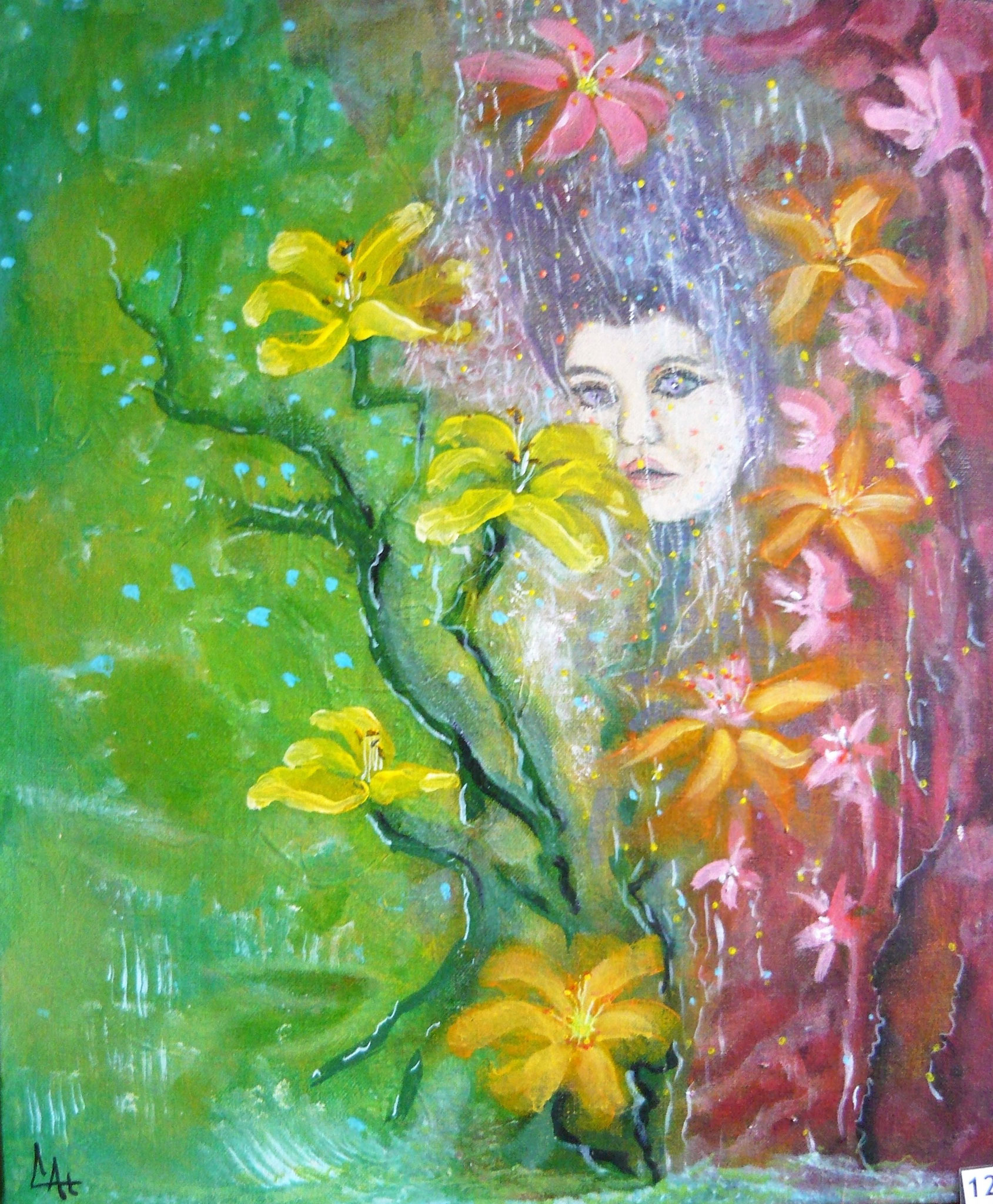 Femme fleurs. 38 X 46 cm. Cote 432€. Prix public 350€. Encadré.