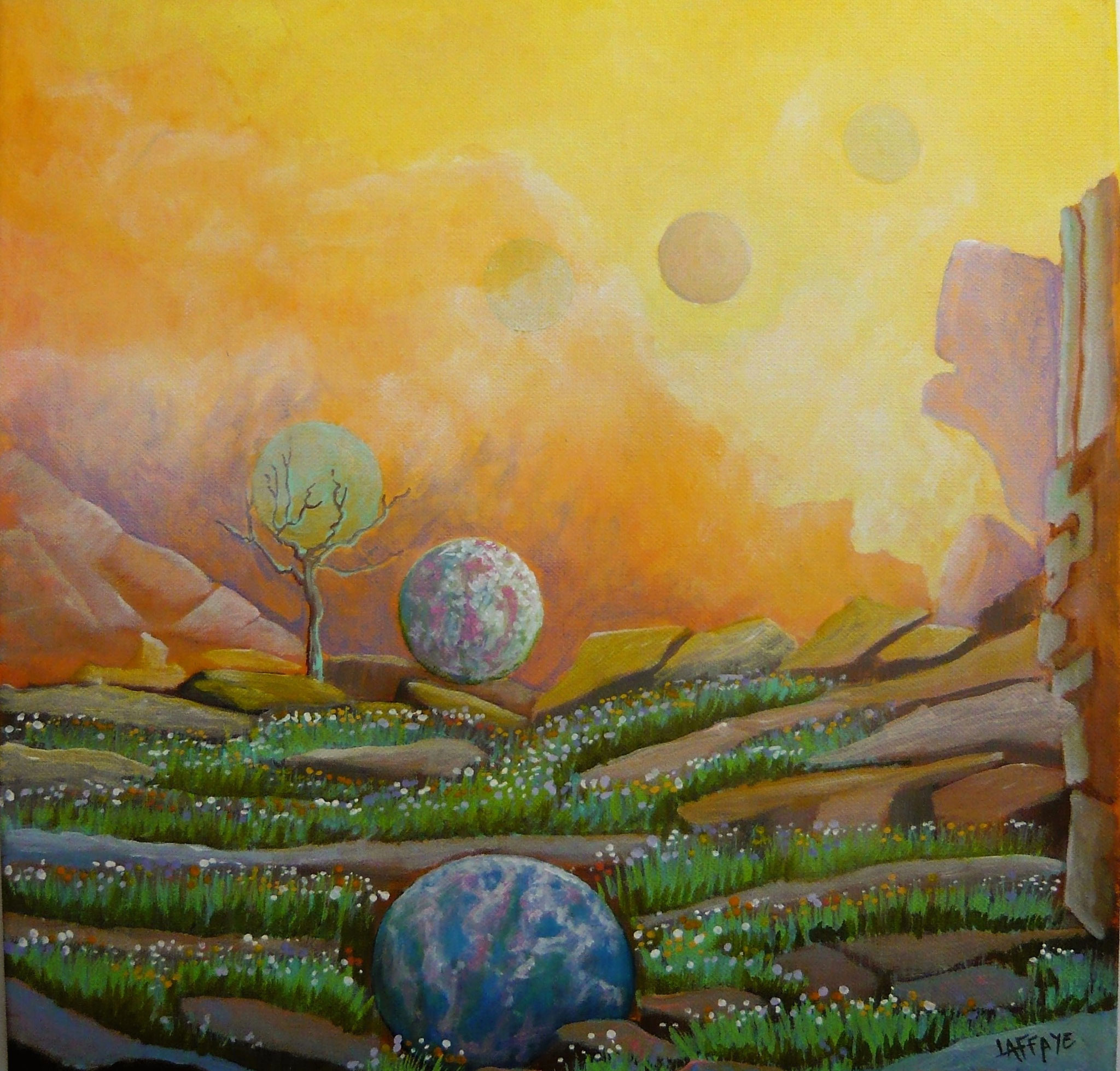 Evolution 2. Série Nouvelle terre. . 40 x 40 cm . Cote 432€. Prix public 350€. Encadré
