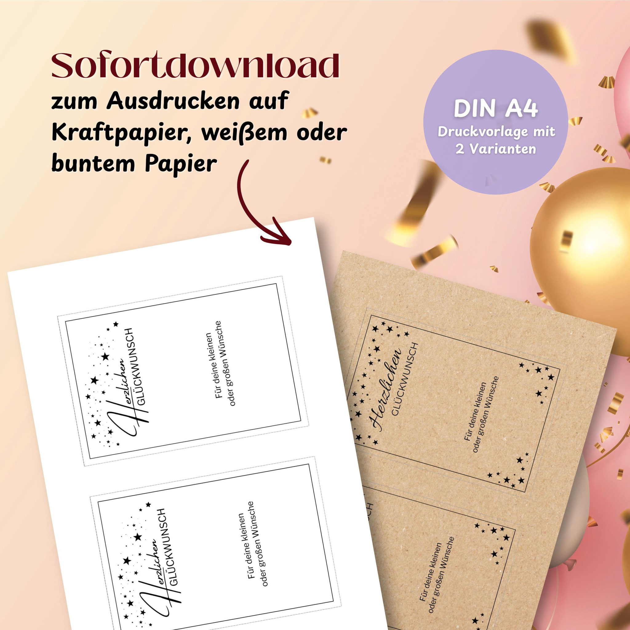PDF-Druckvorlage für Geldgeschenk zum Ausdrucken auf Kraftpapier oder weißem Papier – Sofortdownload DIN A4