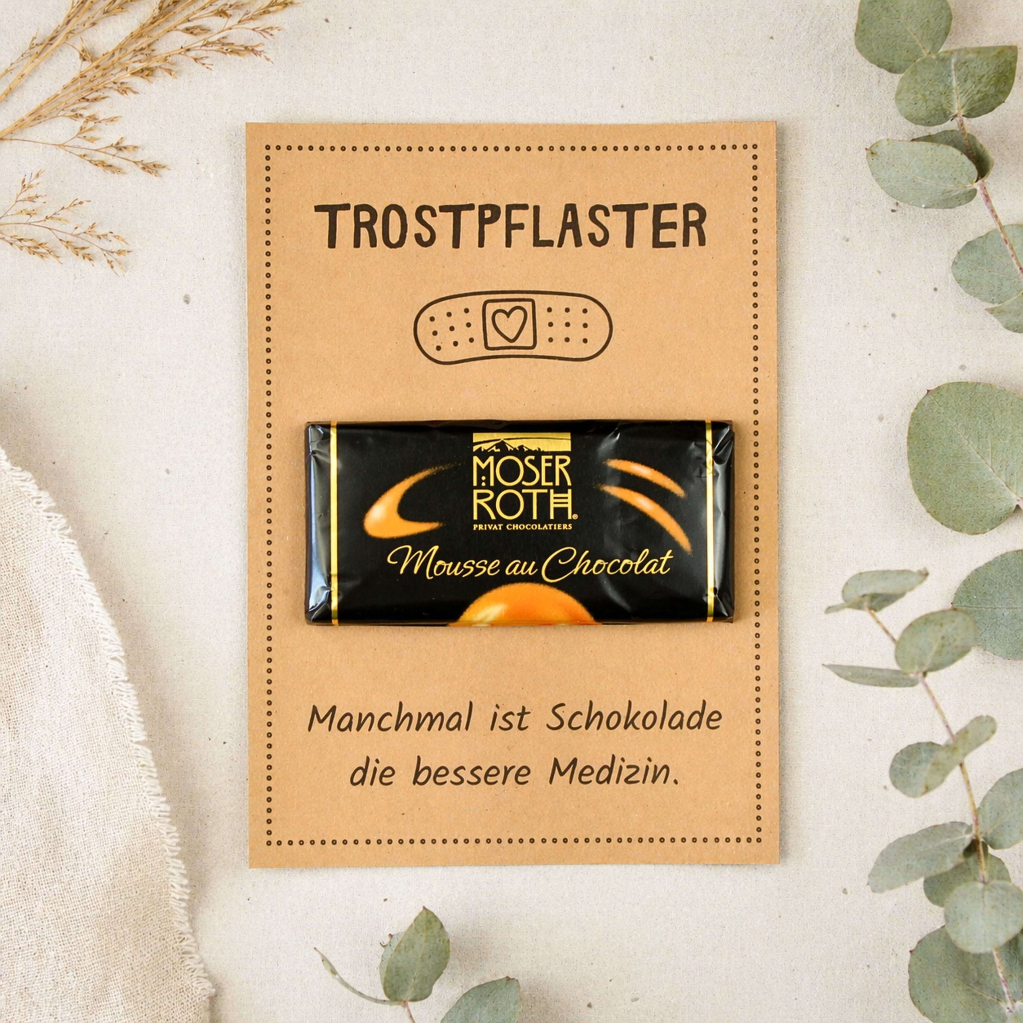 Trostpflaster‑Karte mit Schokolade als kleines Aufmunterungsgeschenk, liebevolle DIY‑Vorlage.