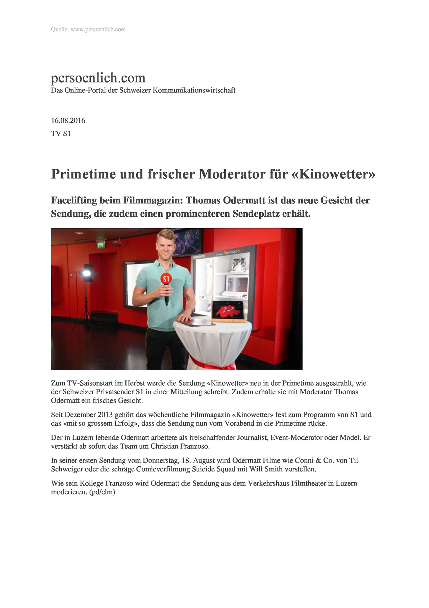 Persönlich Kinowetter Moderator Thomas Odermatt