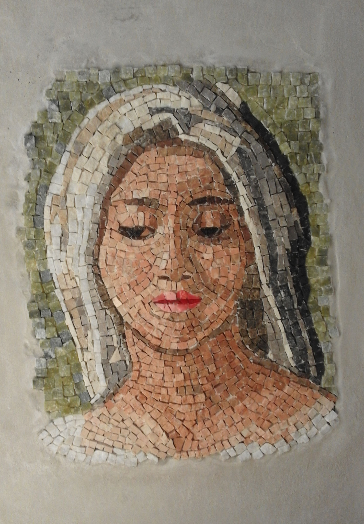 Porträt-Mosaik, Marmor, Sandstein, Glas (Gemälde von Bouguereau), 30x40, in Privatbesitz