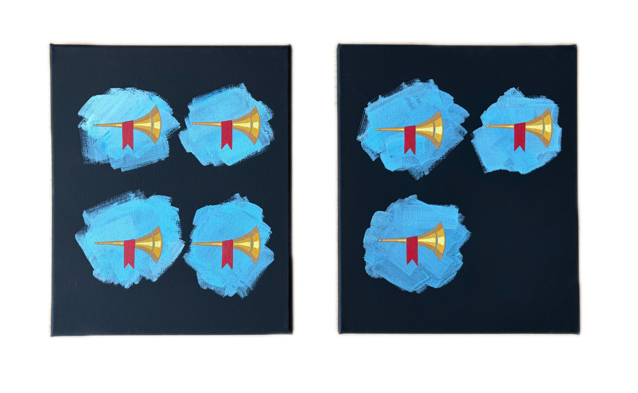 Xing ZHAO_Les sept trompettes_2026_Peinture acrylique sur toile_25x30cm,25x30cm_350€