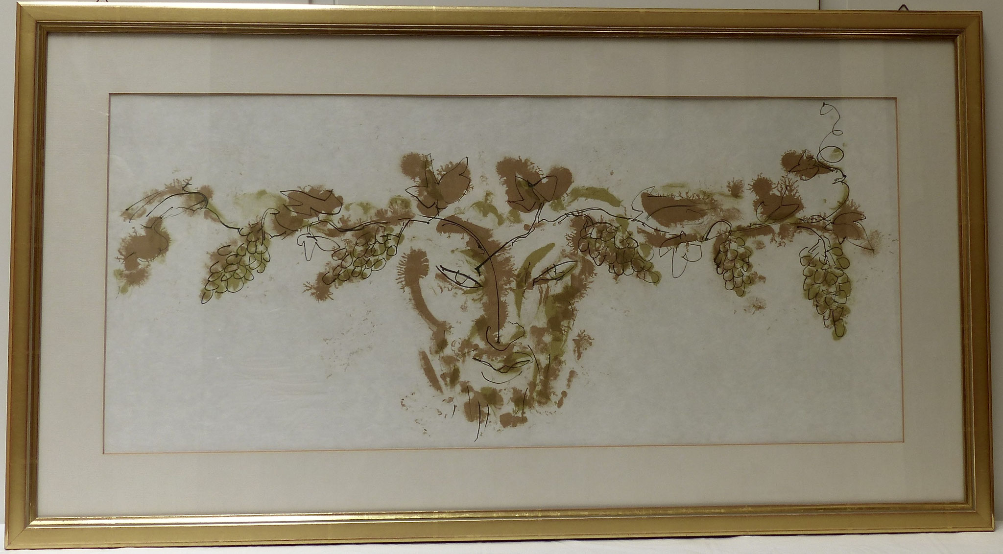Lithografie 165 Hans Erni 1962 |  "Bachus"  |  45,5 x 83,5 cm  |  Goldrahmen  |  CHF 450.00
