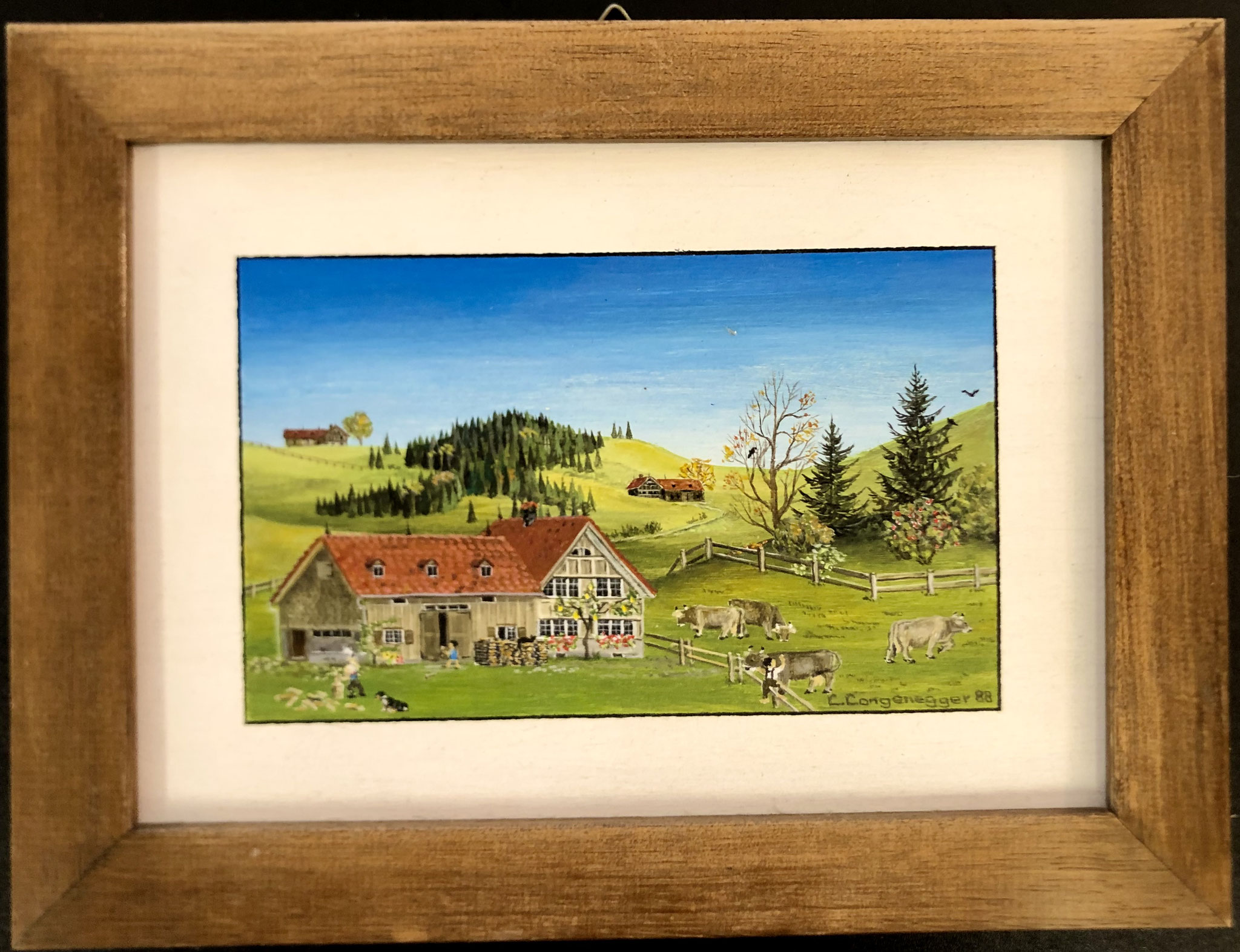 Nr. 18 | L. Langenegger "Herbst" | Bauernmalerei auf Holz gerahmt | 15,5x20,5 cm | CHF 230.00 (Privatbesitz)