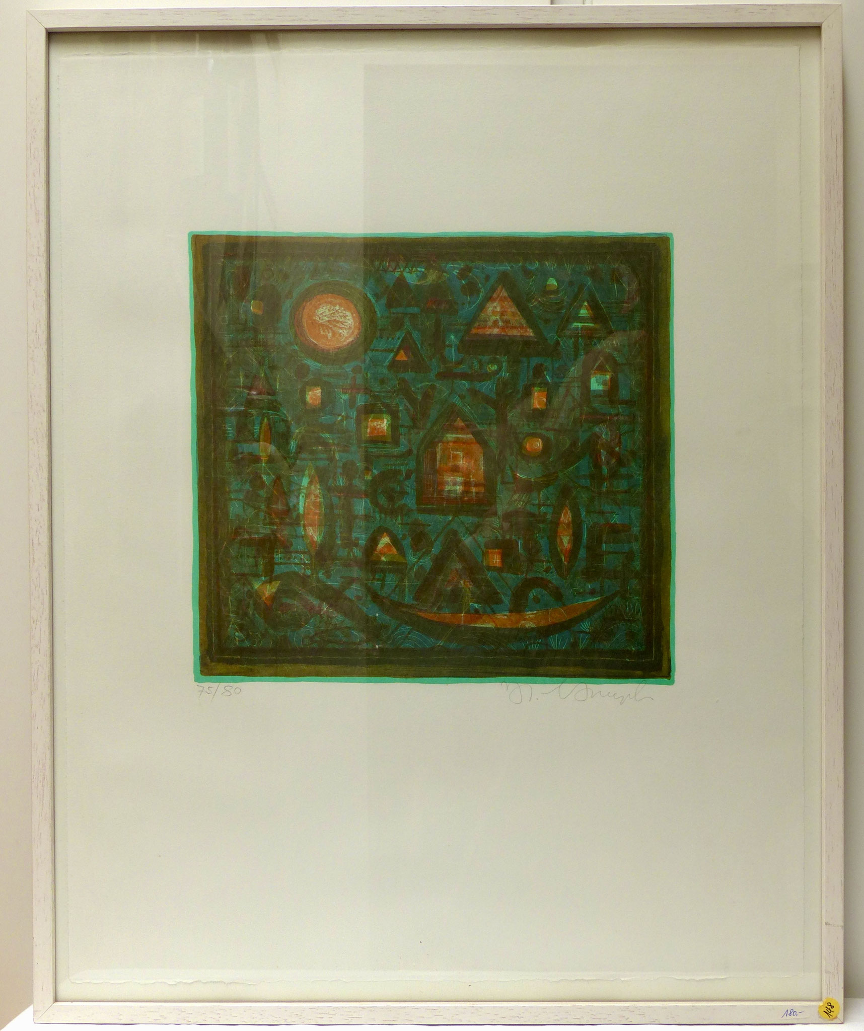 Lithografie 75/80 Hans Rudolf Strupler, signiert  |  "Grün"  |  49,5 x 62 cm  |  Holzrahmen weiss  |  CHF 250.00