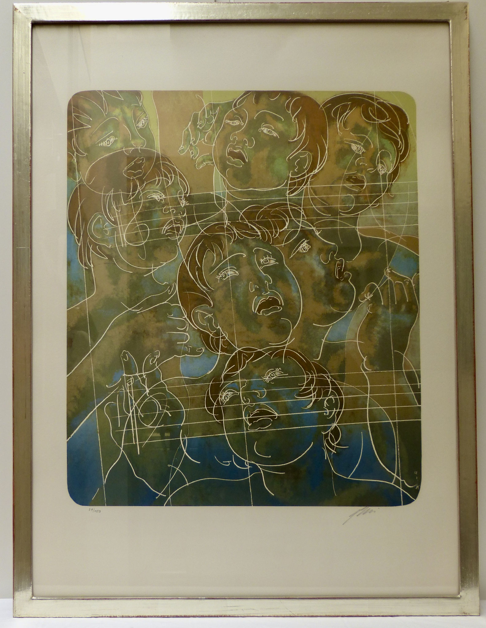 Lithografie 34/150 Hans Erni, signiert  |  "Chor " |  59,5 x 80 cm  |  Weissgoldrahmen  |  CHF 500.00