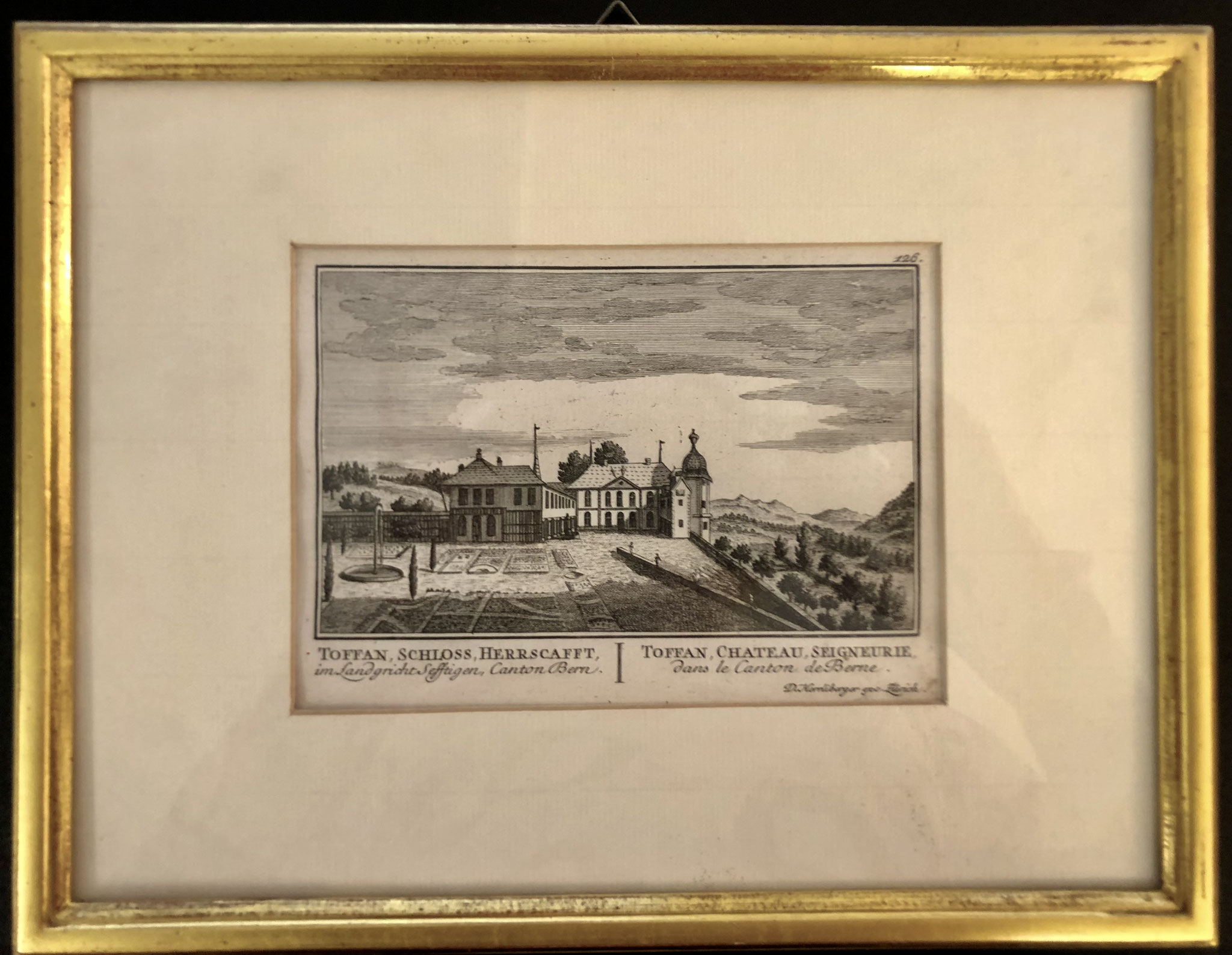 Nr. 12 | Kupferstich gerahmt/Blattgold von Schloss Herrschaft Kt. BE, Jg. ca. 1600 | 27x21 cm | CHF 450.00