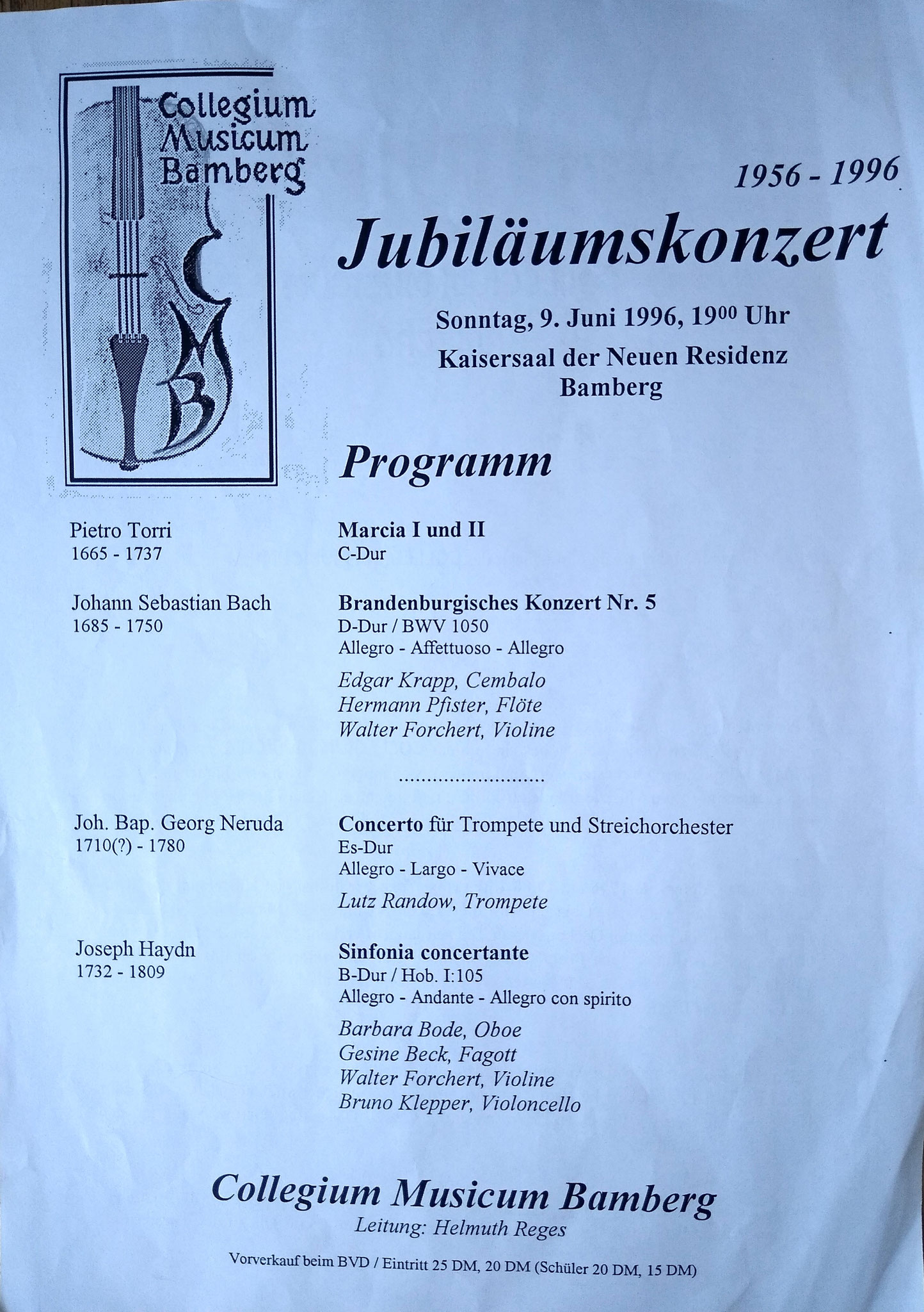 Plakatankündigung des Konzerts zum 40. jährigen Jubiläum - 9. Juni 1996