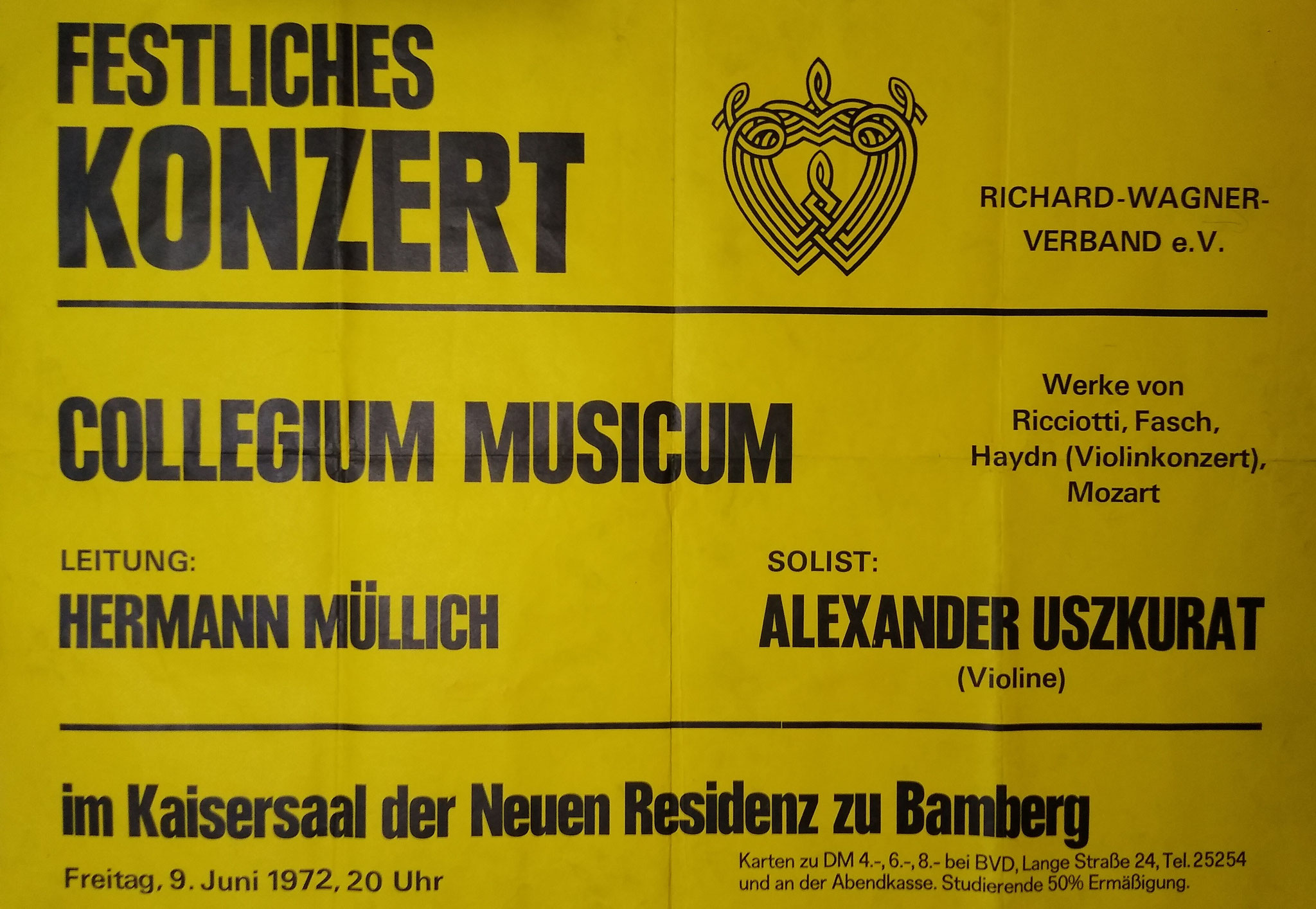 Plakatankündigung des Konzerts im Kaisersaal - 9. Juni 1972