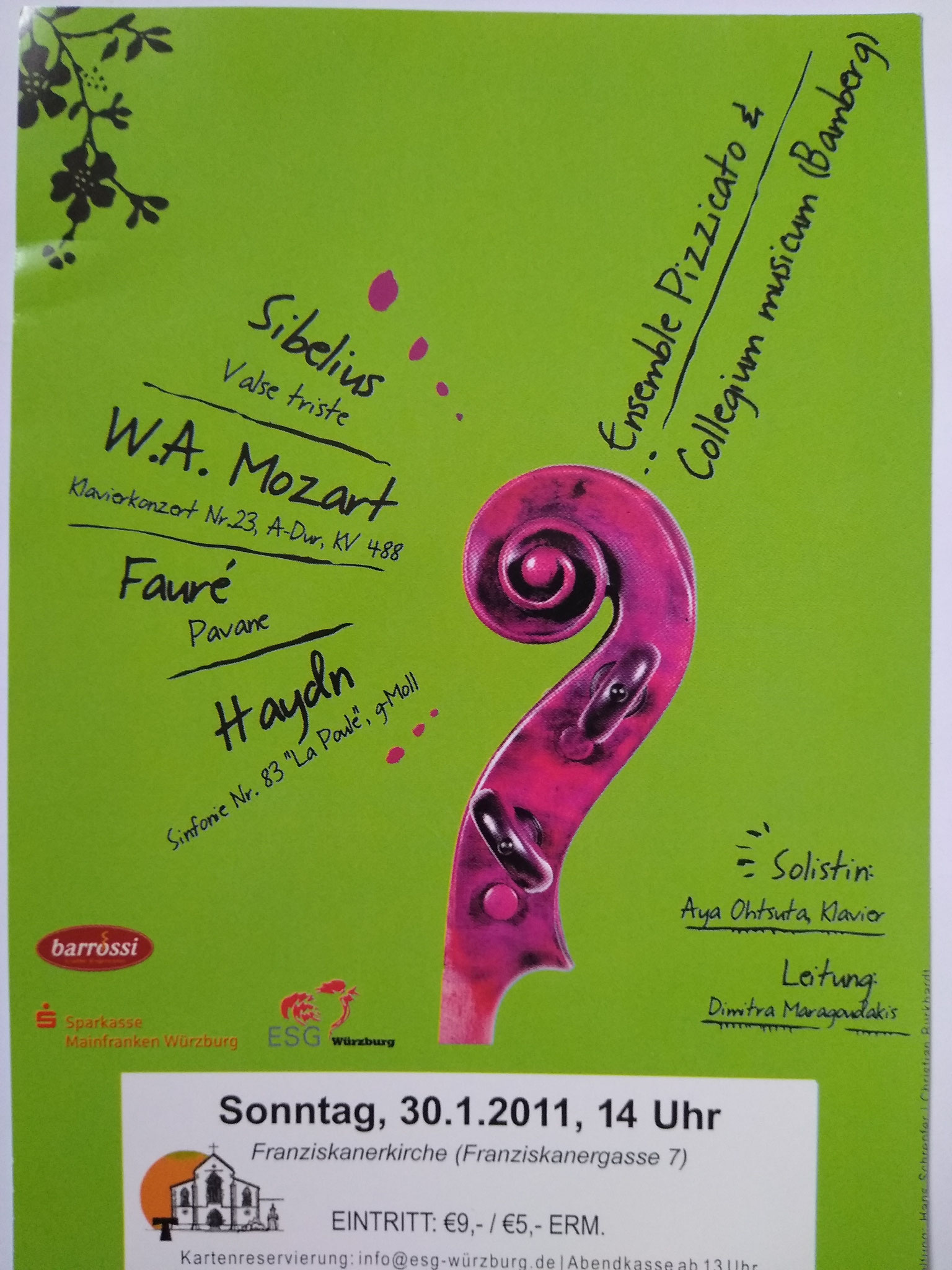 Plakatankündigung des Konzerts in der Franziskanerkirche Würzburg - 30. Januar 2011