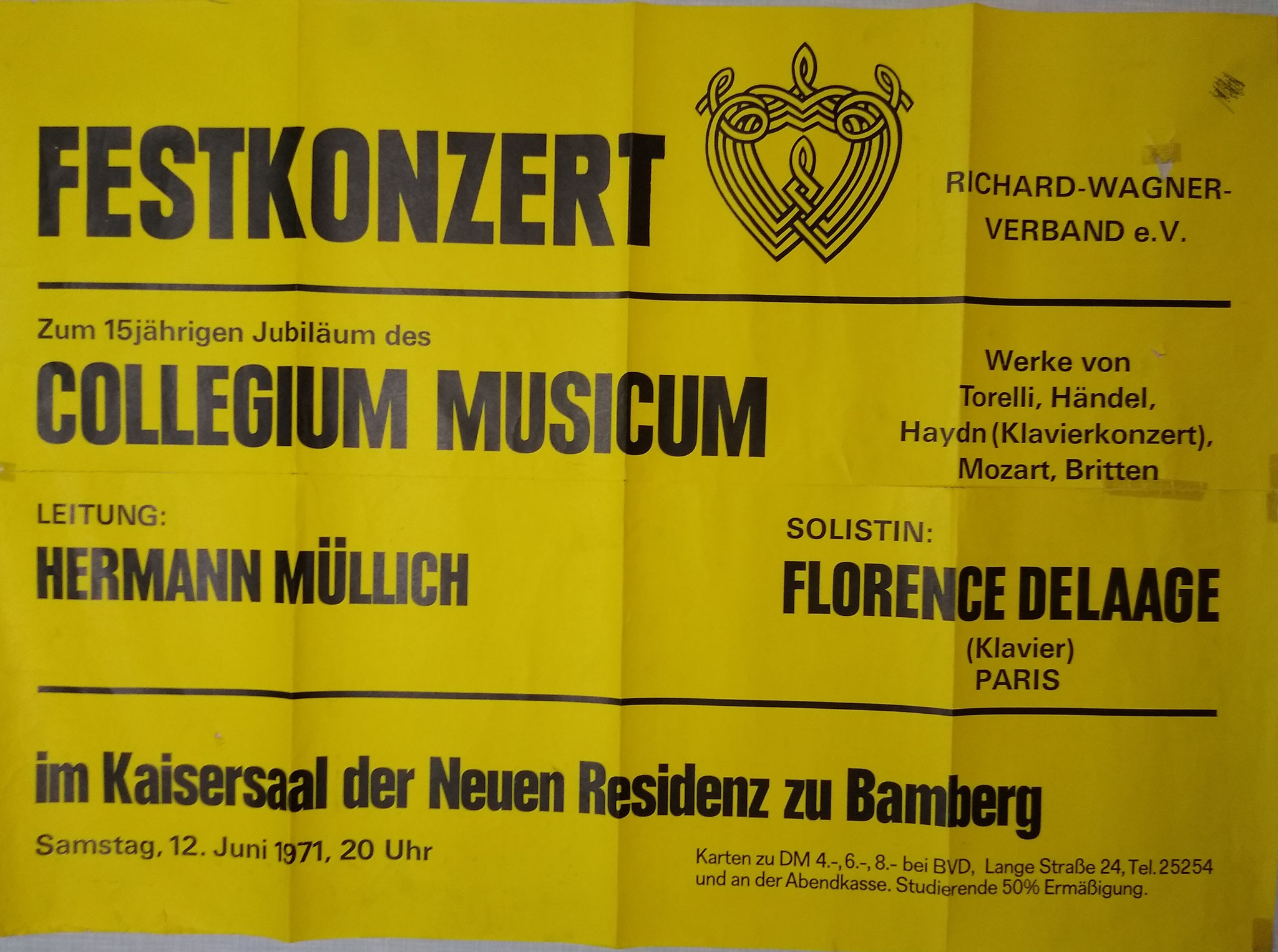 Plakatankündigung des Konzerts zum 15-jährigen Jubilum im Kaisersaal Bamberg - 12. Juni 1971