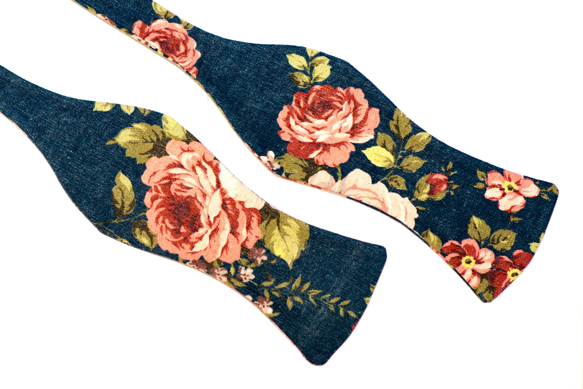 Blaue Herren Anzug Fliege mit Blumen zum selbstbinden - Selbstbinder dunkelblau