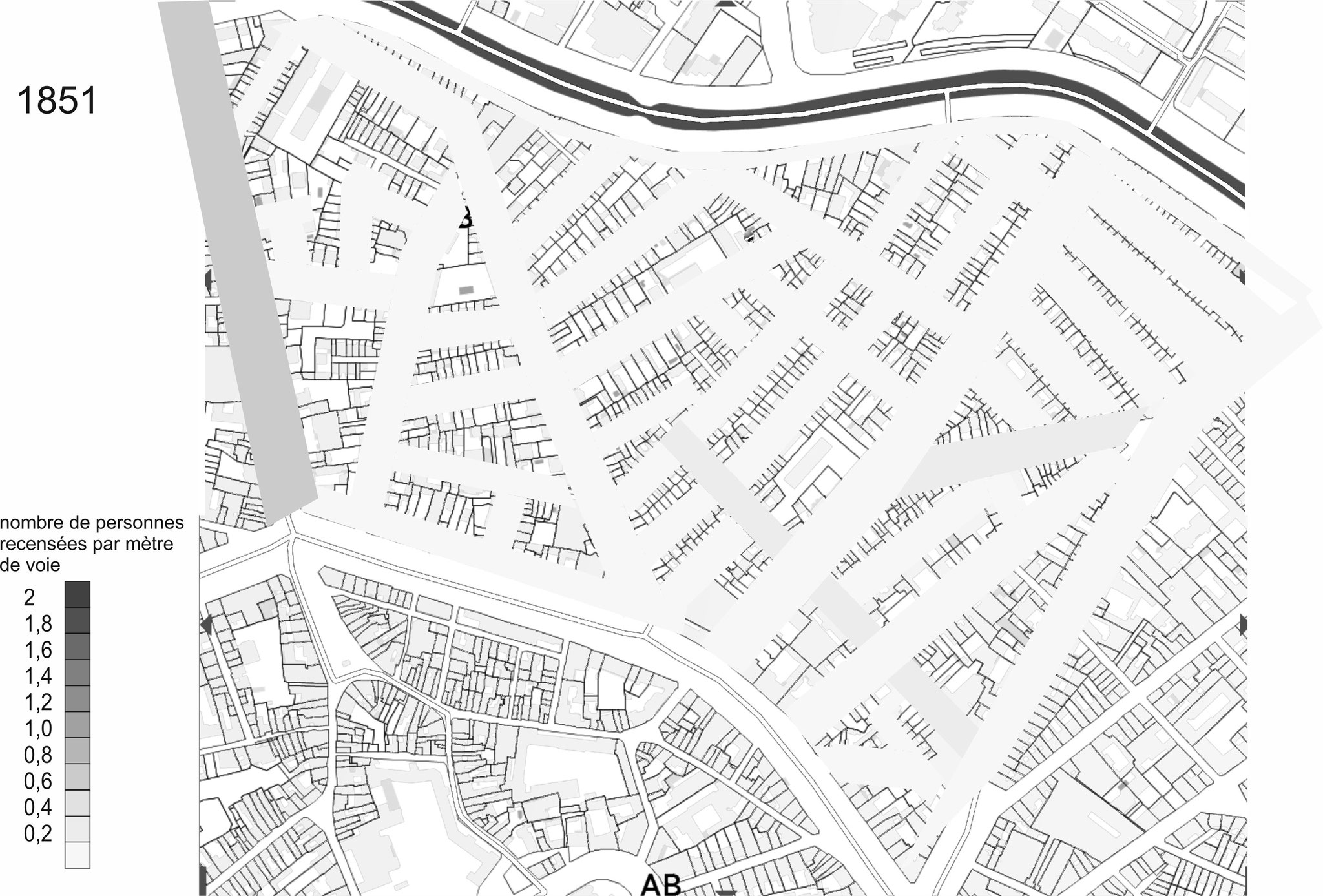 Coincé entre Canal et rempart, le quartier ne s'est peuplé qu'après la destruction de ceux-ci vers 1830