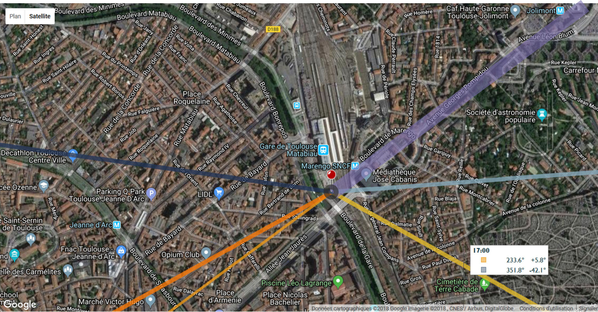 à 17h, elle passe au-dessus des allées Pompidou pour se perdre 1500m plus loin (CEAT)