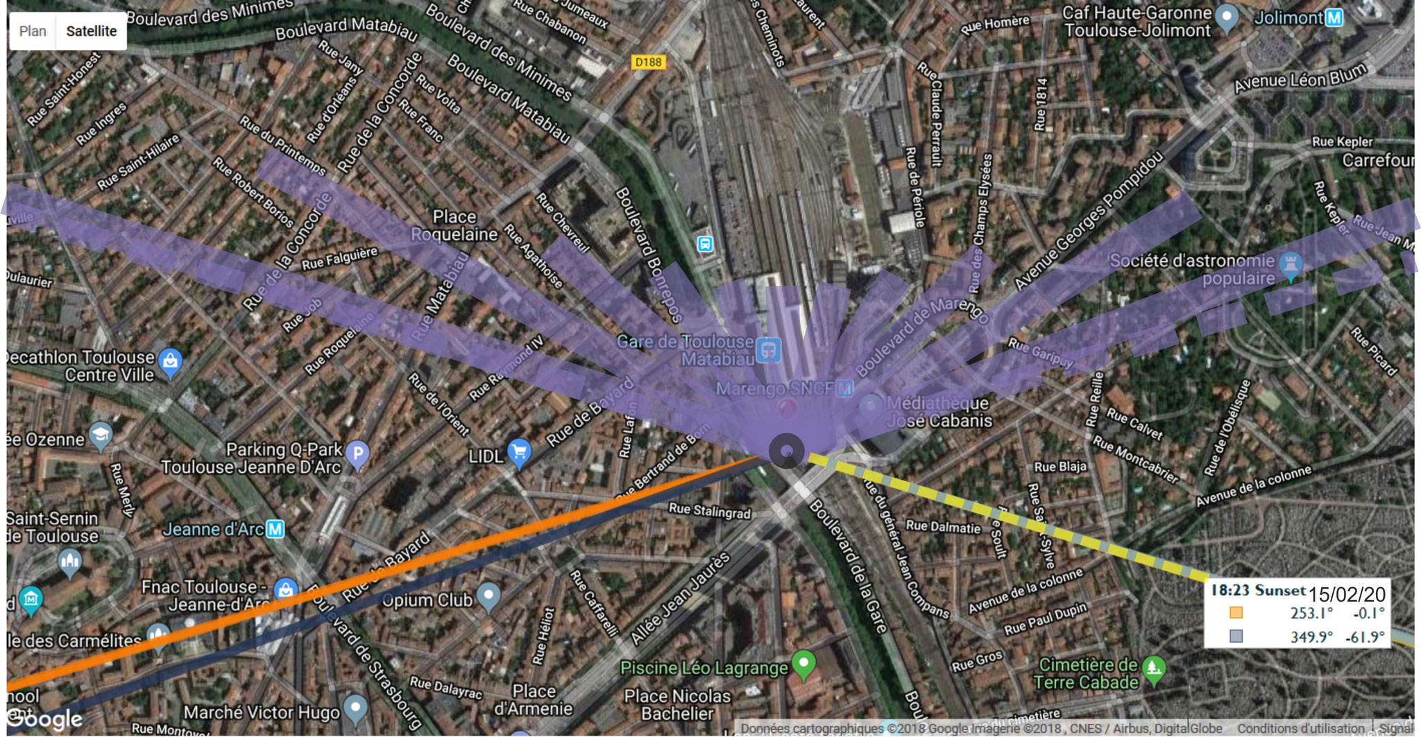 et laisser défiler les images en notant les mois pendant lesquels cet emplacement est plongé dans l'ombre (ou proche de l'ombre)