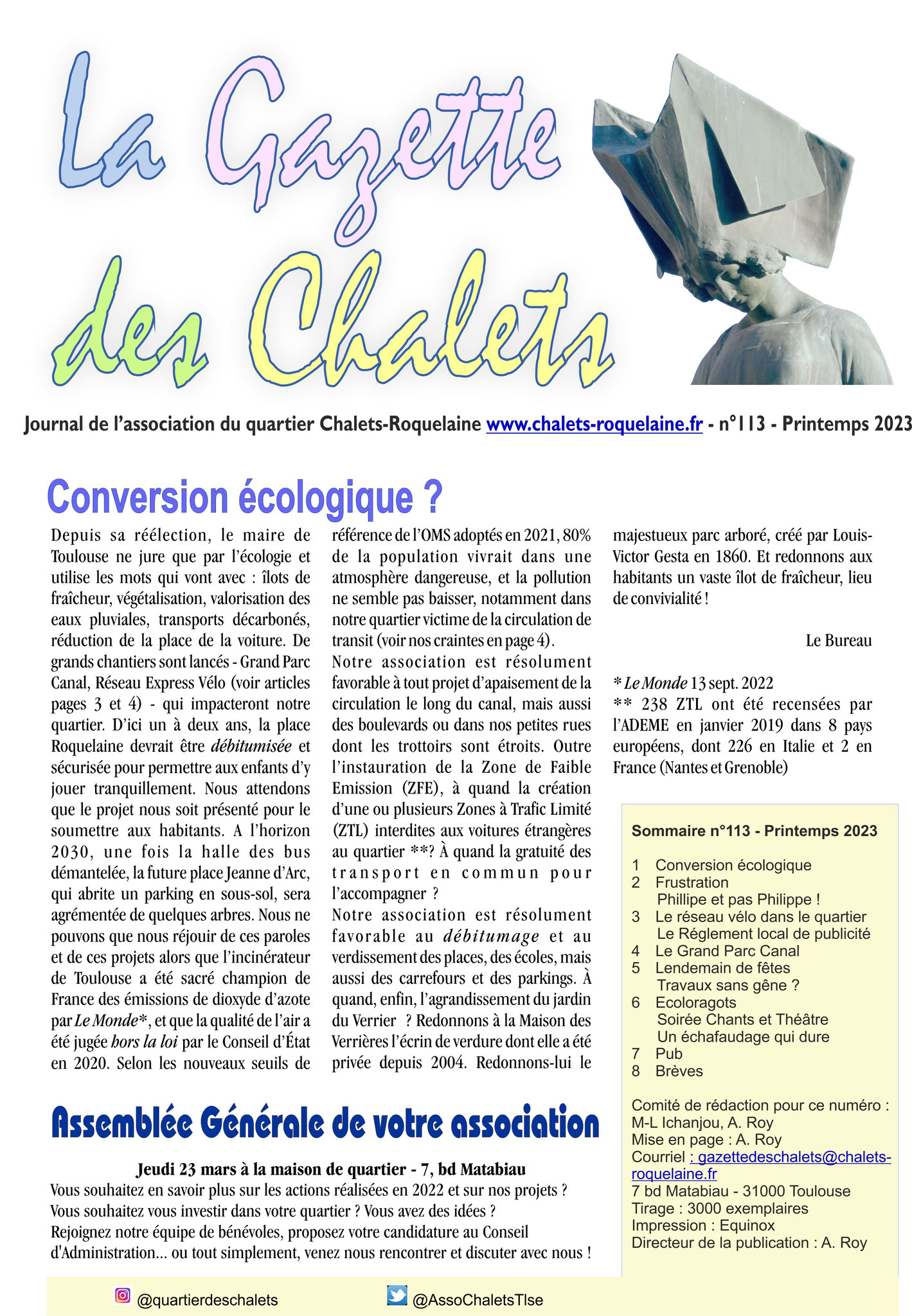 N°113 : Conversion écologique ?, Frustration, Pillipe, pas Philippe, Réseau vélo, Règlement local publicité, Plan Canal...