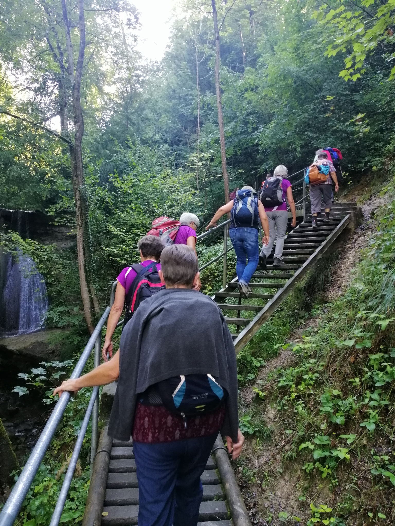 Nach der Anreise mit dem Zug nach Erlenbach ging es mit vielen Treppen steil ins Tobel rein