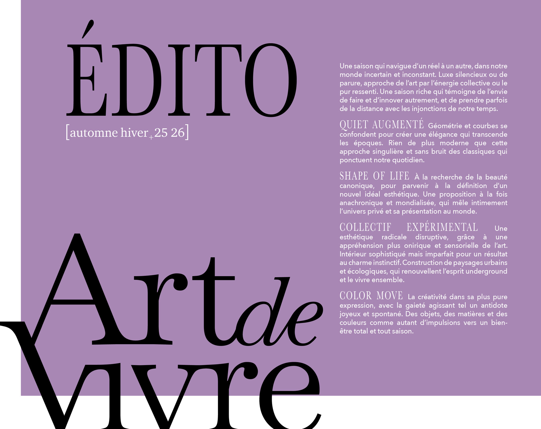 Art de vivre ah 25-26 l Scénarios Lifestyle l Gammes de couleurs & harmonies l Focus Matières, Décors et Finitions 