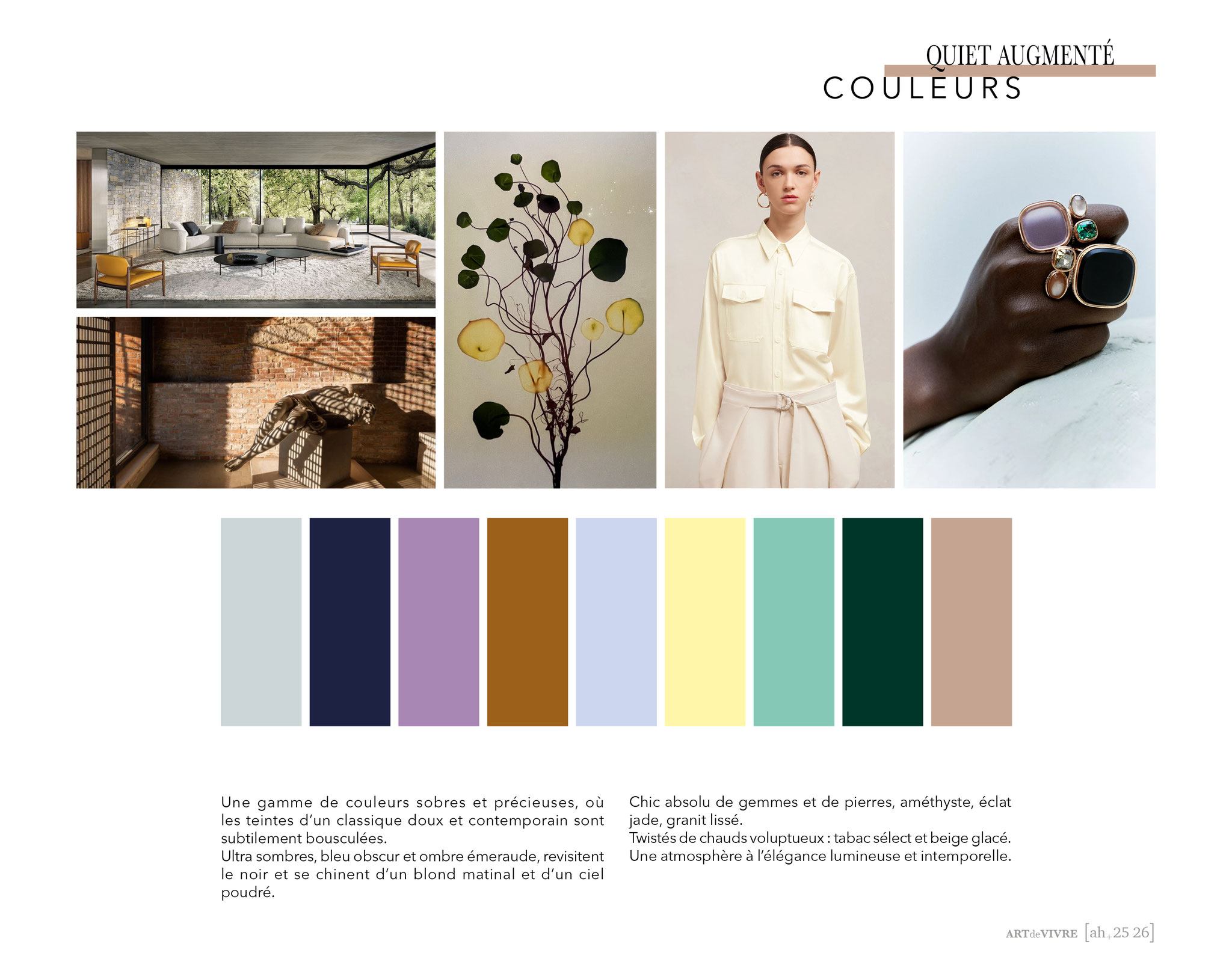 Art de vivre ah 25-26 l Scénarios Lifestyle l Gammes de couleurs & harmonies l Focus Matières, Décors et Finitions 