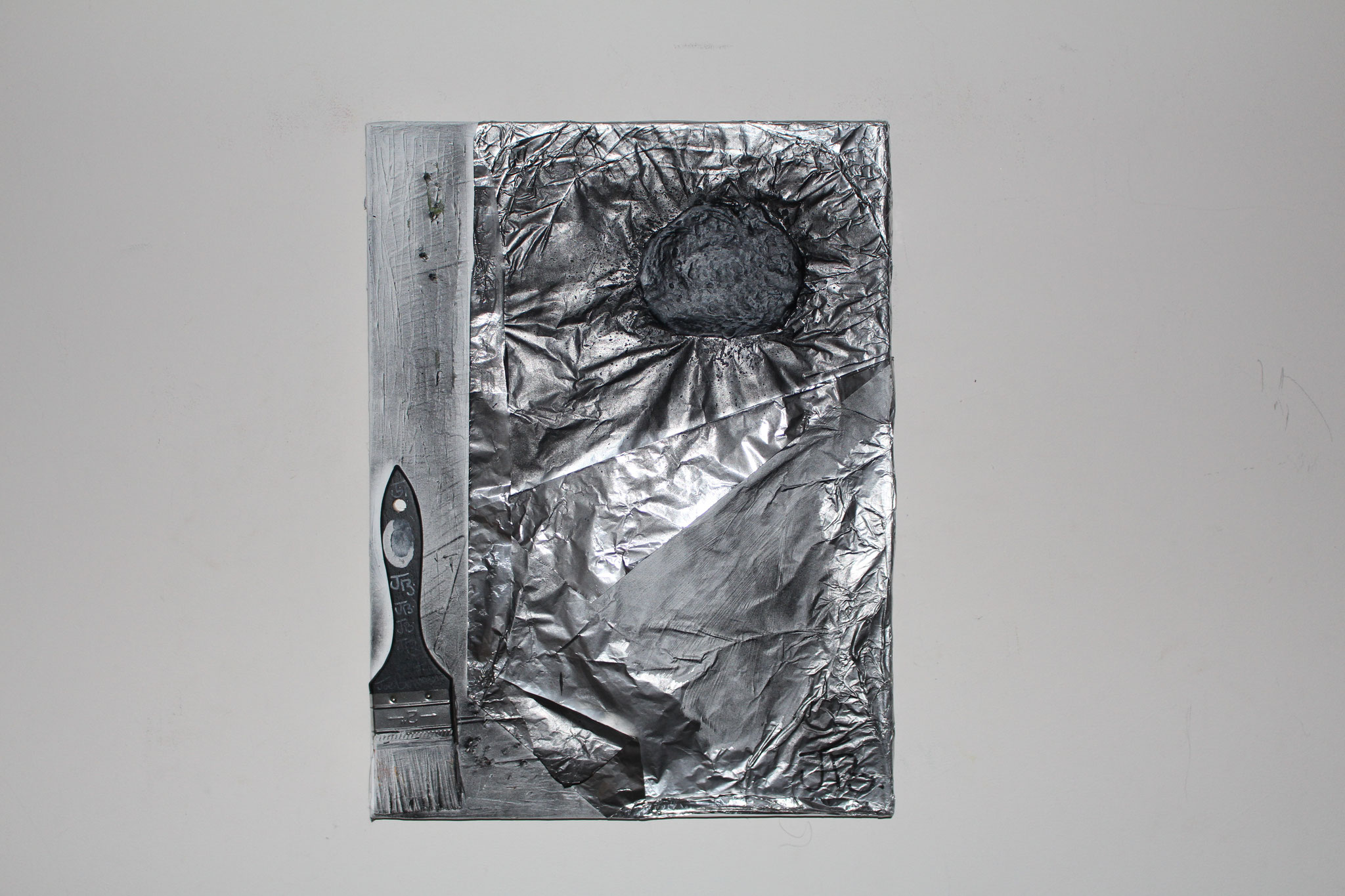 4. " Black sun. " (40 x 30cm) Acrylic & spray paint + aluminium foil on canvas. 2014   