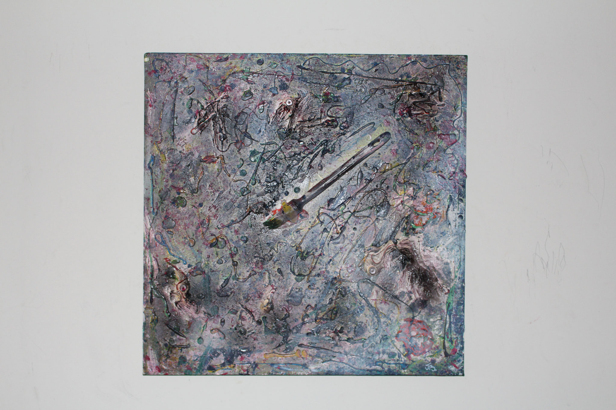 30." Untitled. " (50 x 50cm) Acrylic, oil & spray paint + paintbrush. 2013  