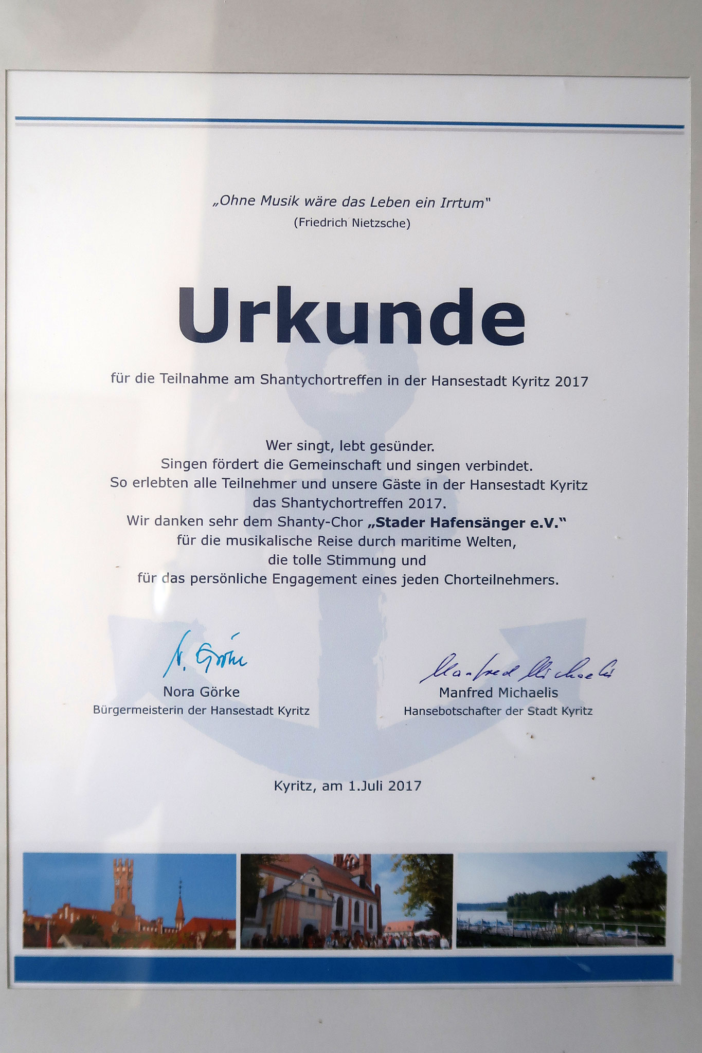 zur Erinnerung gab es für jeden Chor eine Urkunde