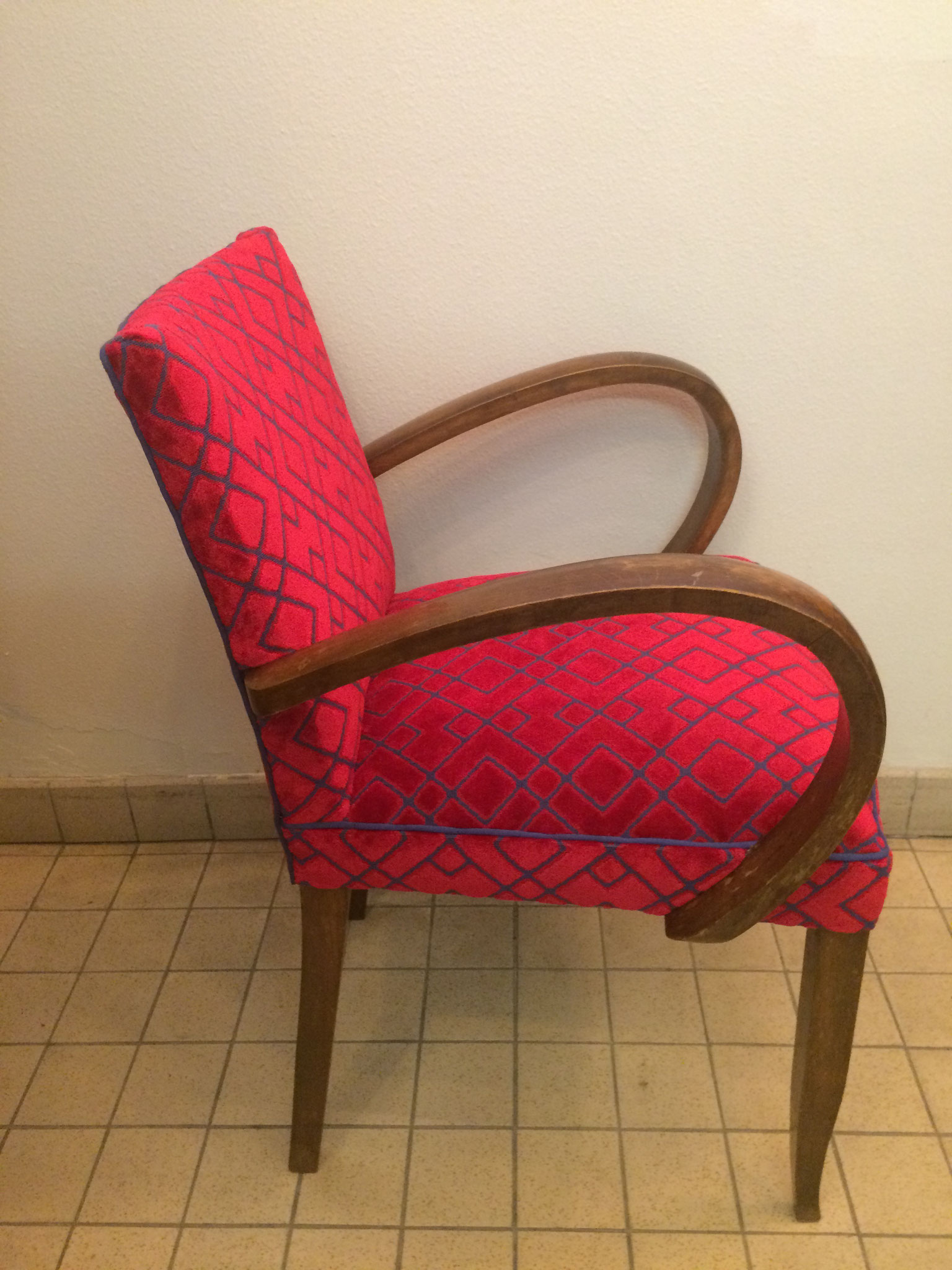 Fauteuil Bridge - Tissu Sahco réf. Clark, passepoil Houlès
