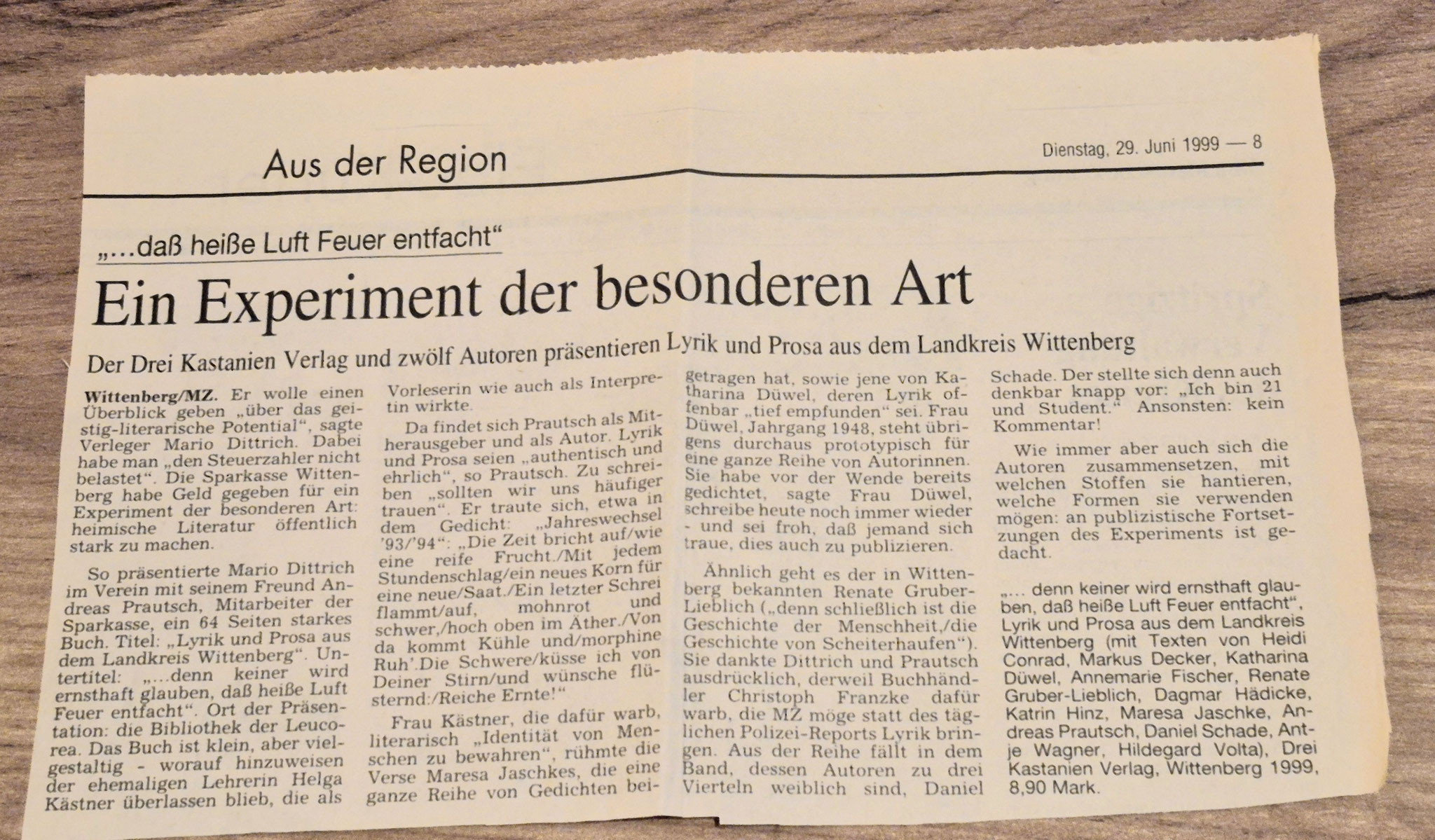 Lyrik aus dem Landkreis Wittenberg - Verleger Mario Dittrich und ich starten ein Experiment