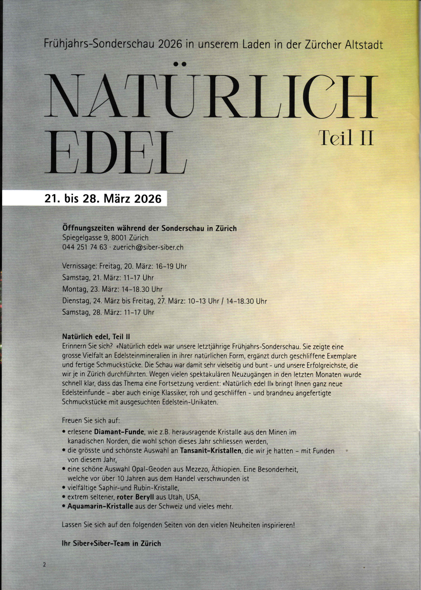 siber+siber Sonderschau Natürlich Edel (21. bis 28. März 2026)