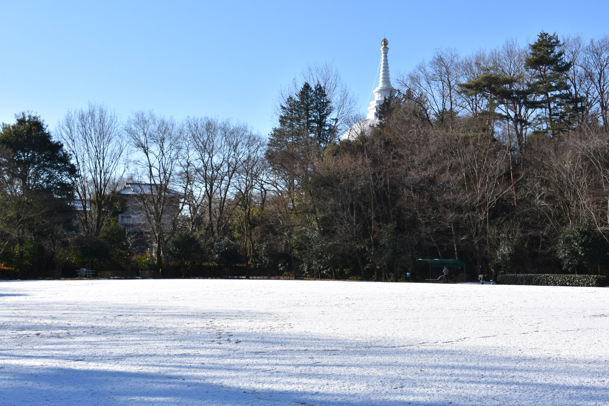 仏舎利塔と雪原のコラボレーション