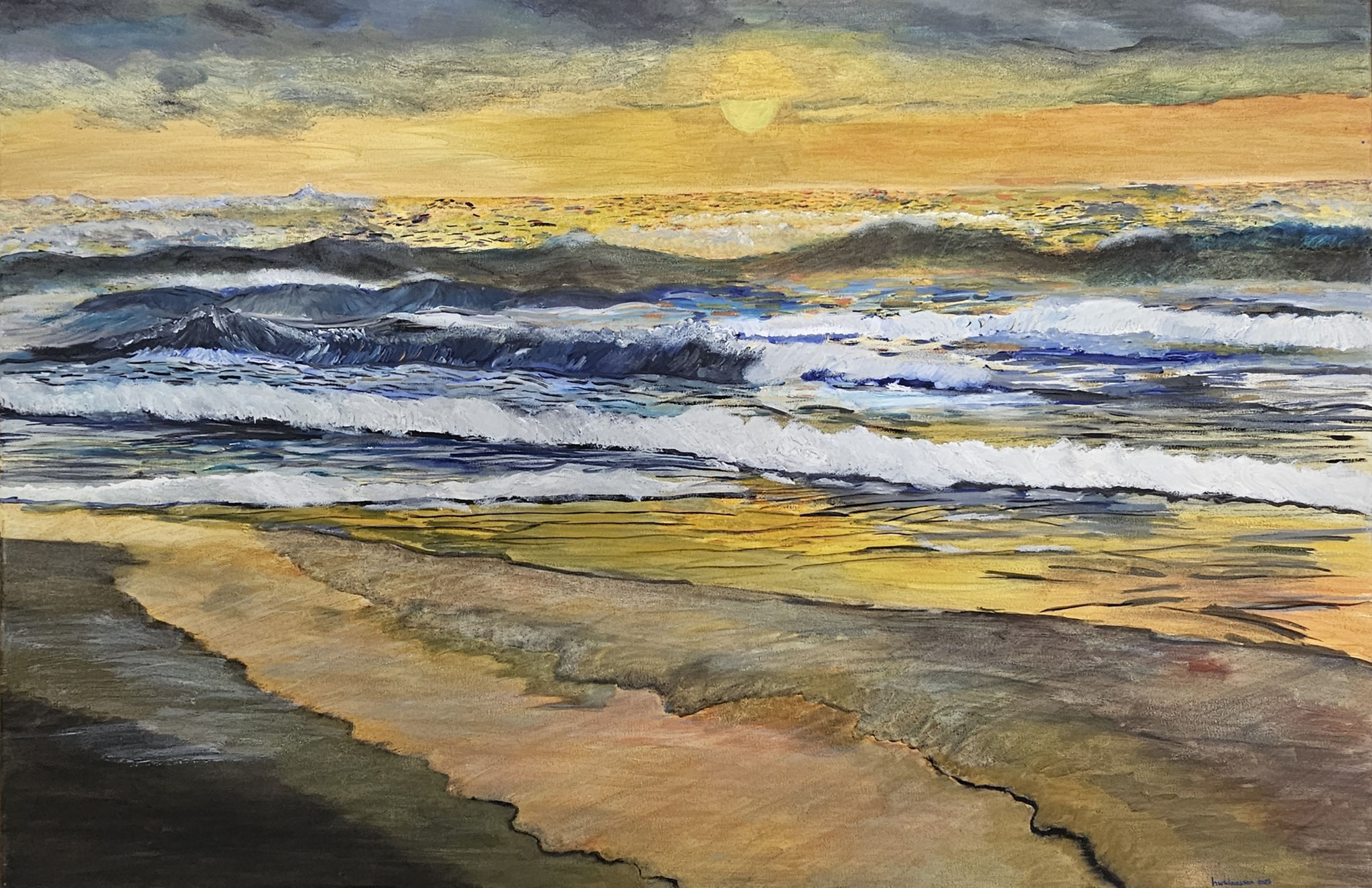 18. zee bij zonsondergang, olieverf, 2024, 90-60 cm