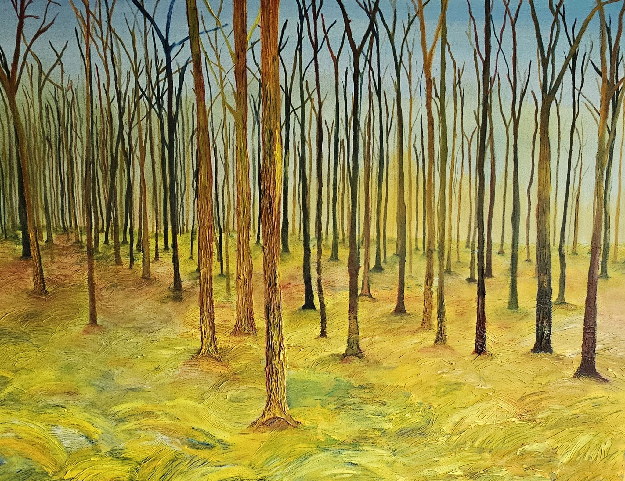 3. bosje achter zweefvliegveld Castricum-Heemskerk, olieverf 2025, 90-70 cm