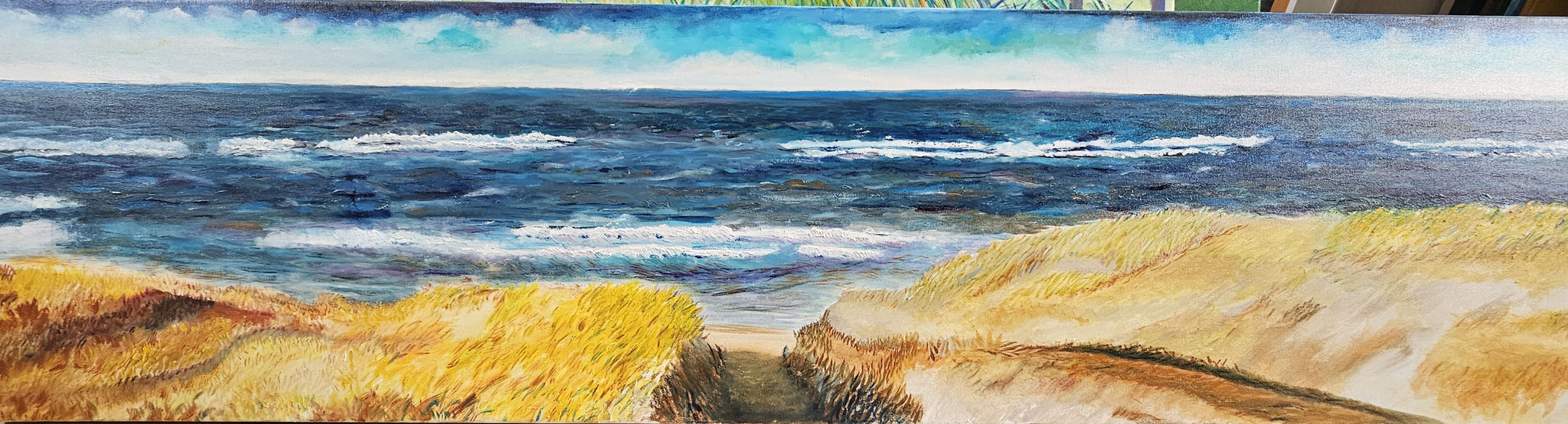 1.zee en duinopgang bij stille strand, olieverf, 20??, 160-40 cm
